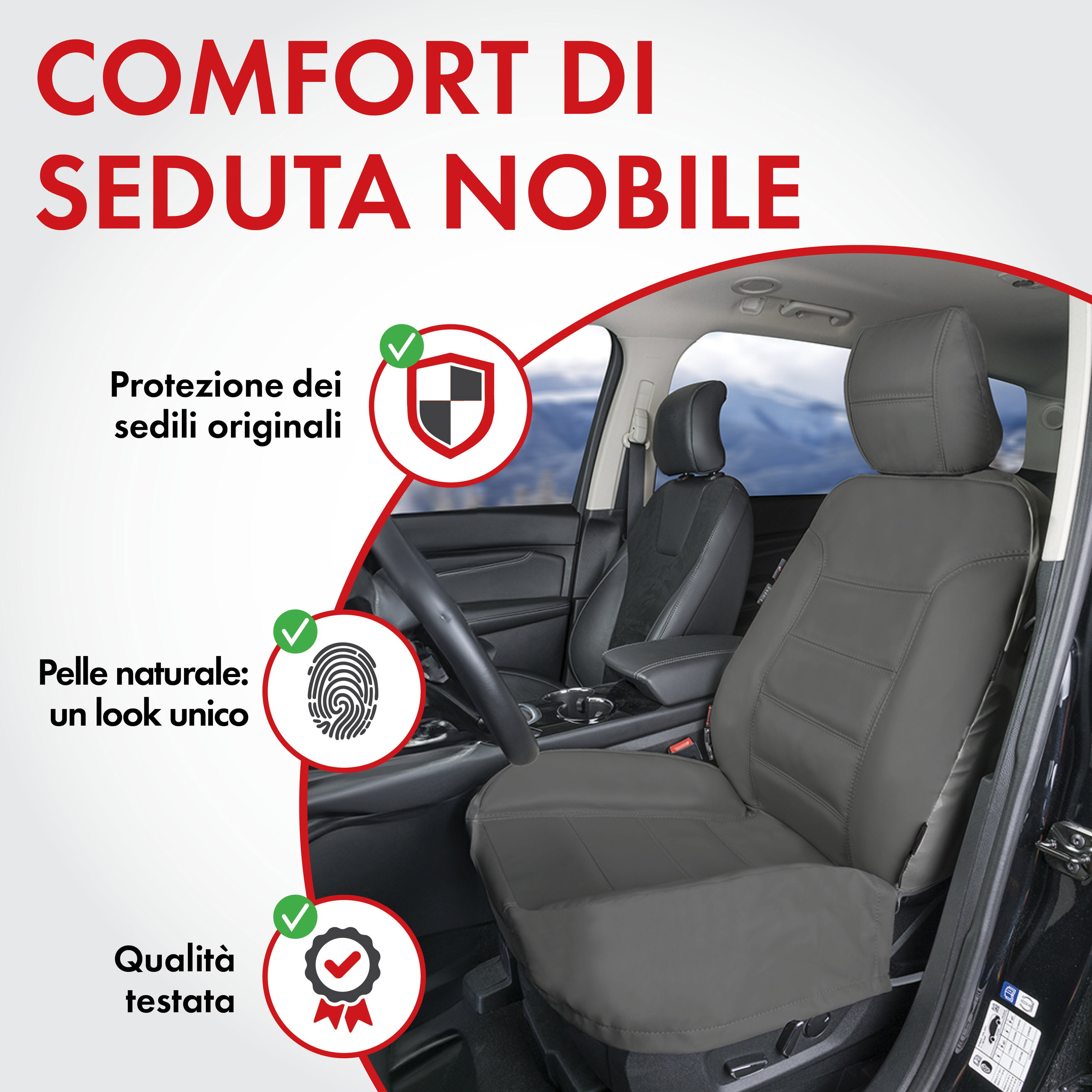 Coprisedili auto Billy in vera pelle grigio ZIPP-IT, 1 pezzo