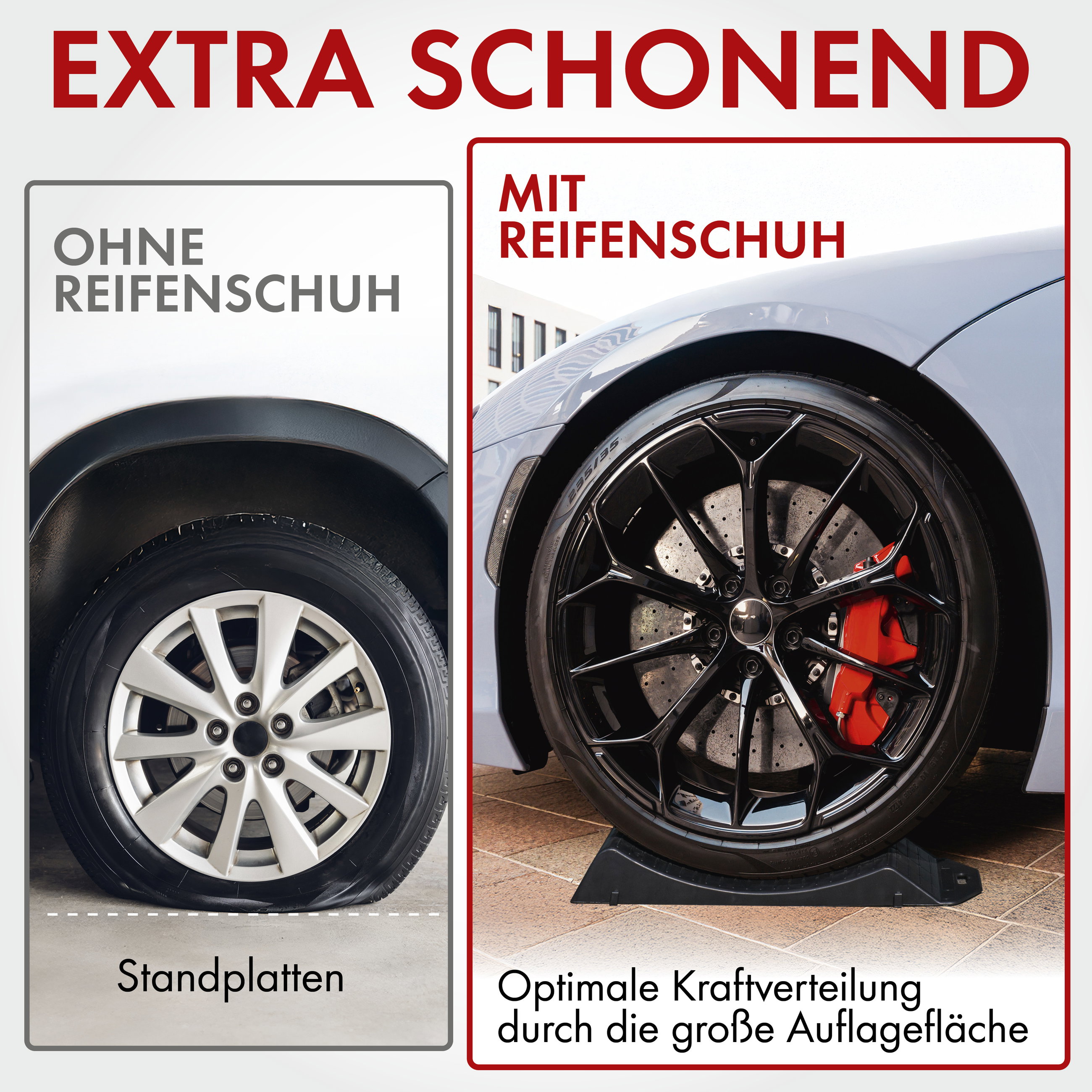 Reifenschoner Tragkraft bis 5 Tonnen, Reifenschuh-Set 2 Stück für Reifen 10-20 Zoll, Reifenwiege zum Schutz vor Standplatten 49,5x21,5x5,8 cm