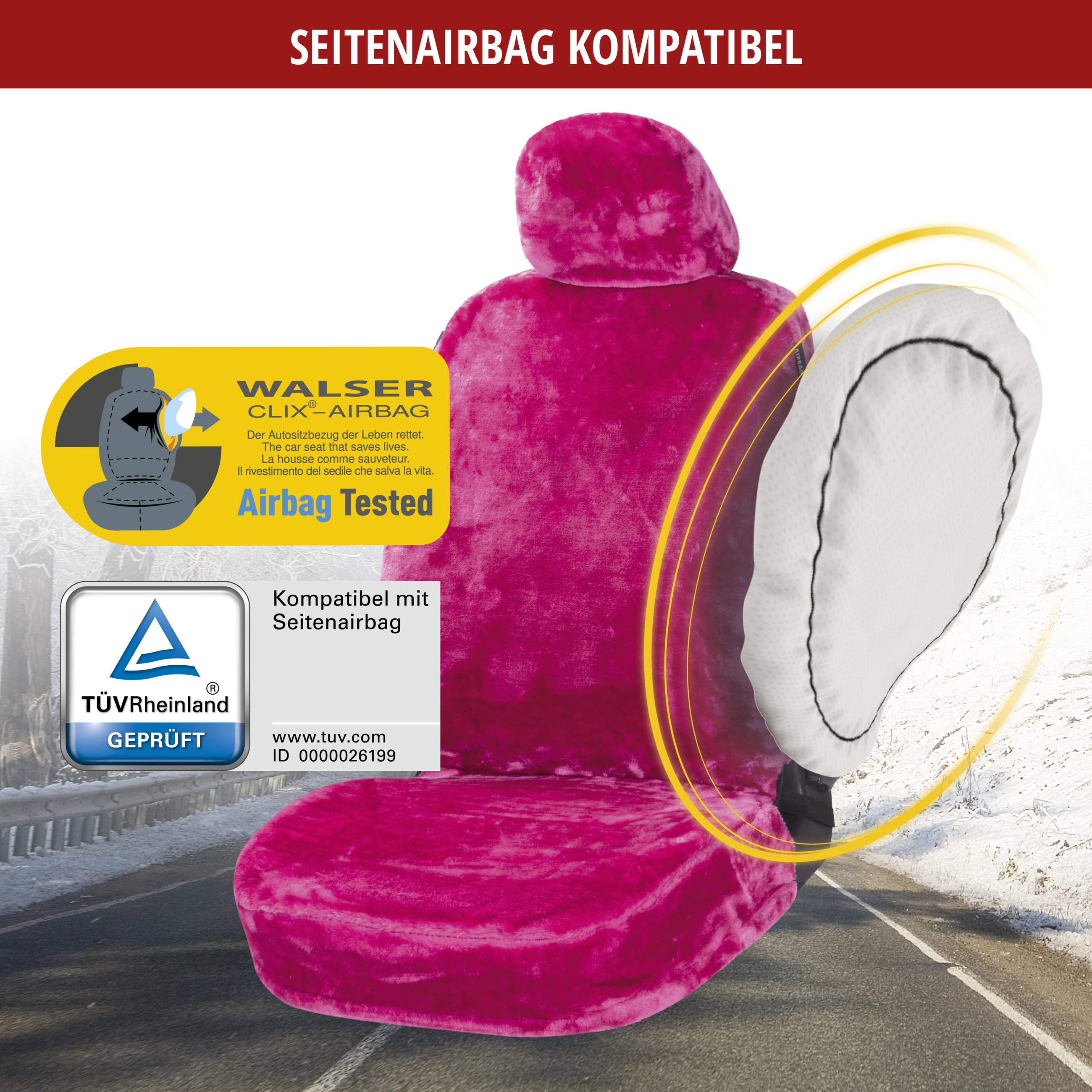 Autositzbezug Teddy aus Kunstfell, PKW-Schonbezug Einzelsitz, Kunstfellbezug pink, 1 Stück