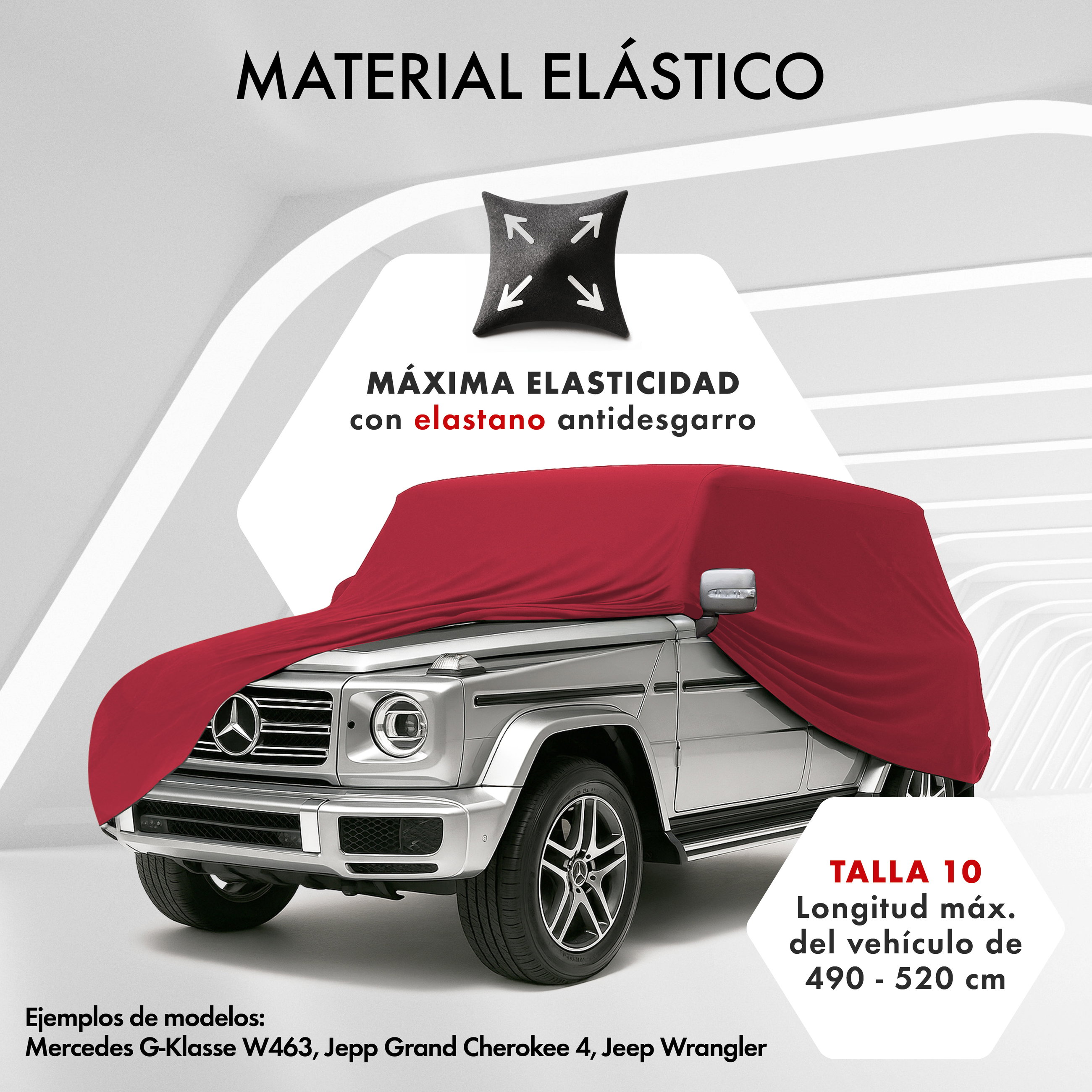Werbung, Plakat, Auto, Kleintransporter, Rad, car cover, elastischer Stoff, rote Abdeckung, Fahrzeuggröße 490-520 cm, Mercedes G-Klasse kompatibel