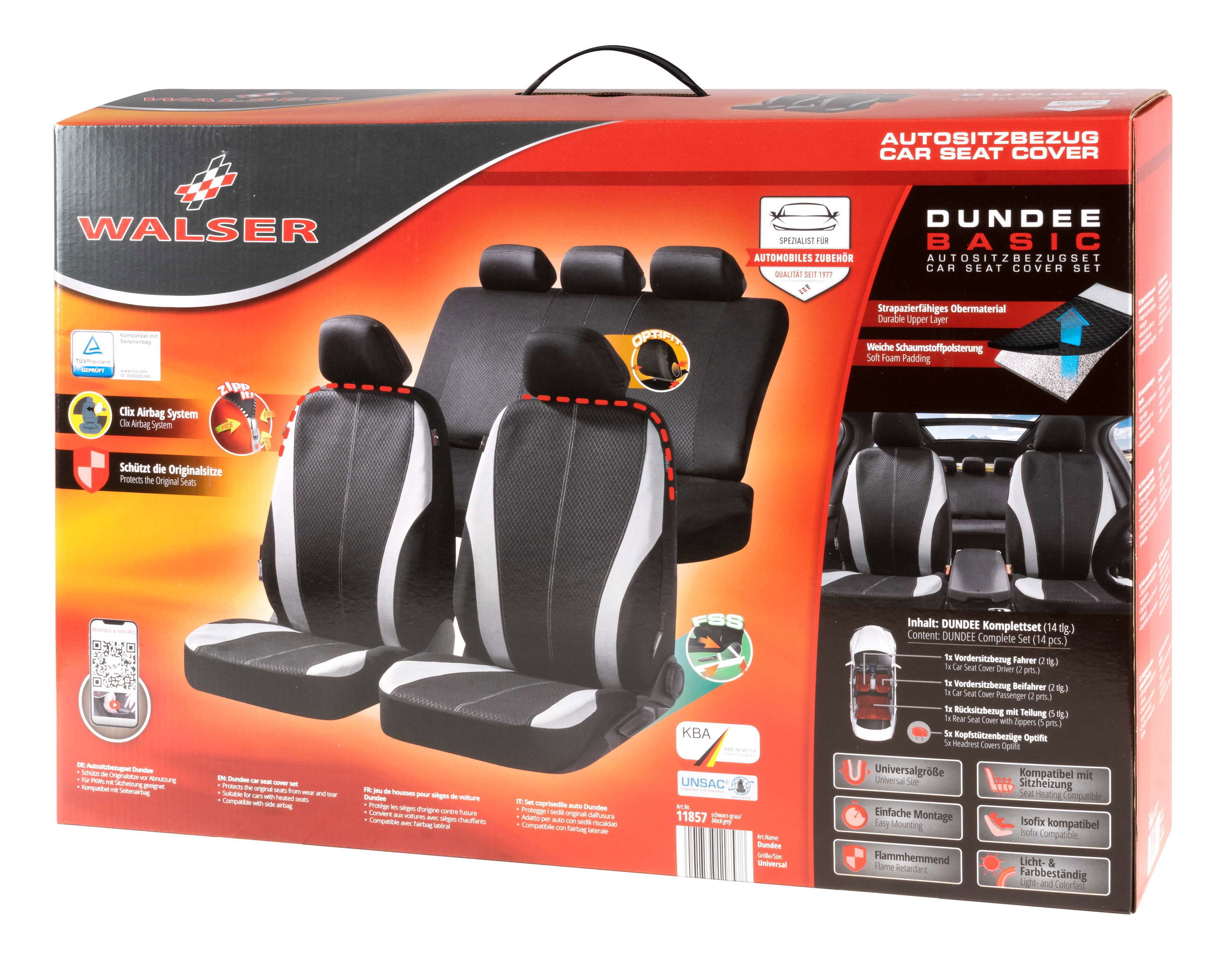 ZIPP IT Coprisedili Dundee set completo con sistema di chiusura lampo nero/grigio