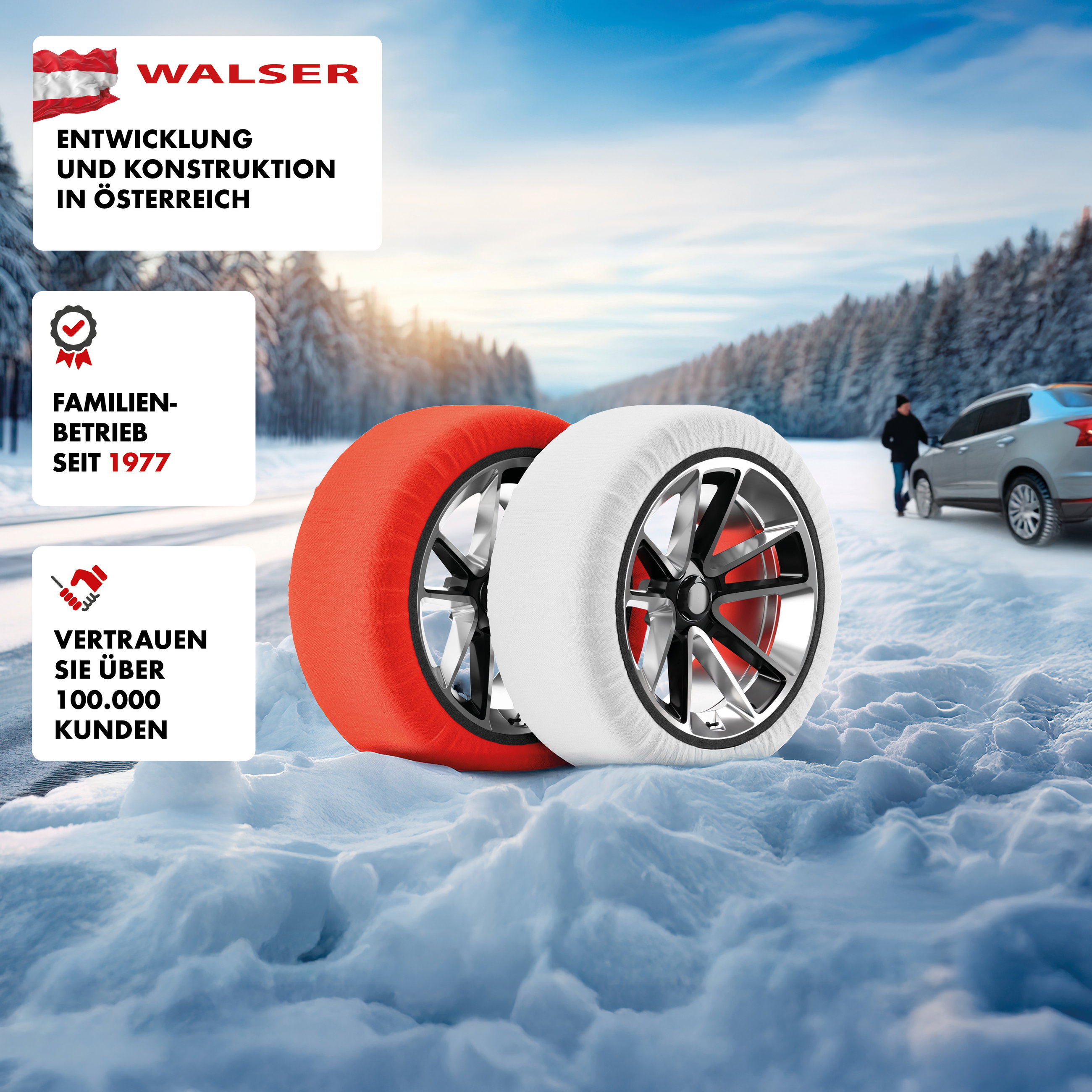 Textile Schneeketten Easygo XXL, 2er Set Textil Schneeketten nach EU Norm 16662-1 homologiert, Auto Schneeketten, Auto Schneesocken Winter 2 Stück rot