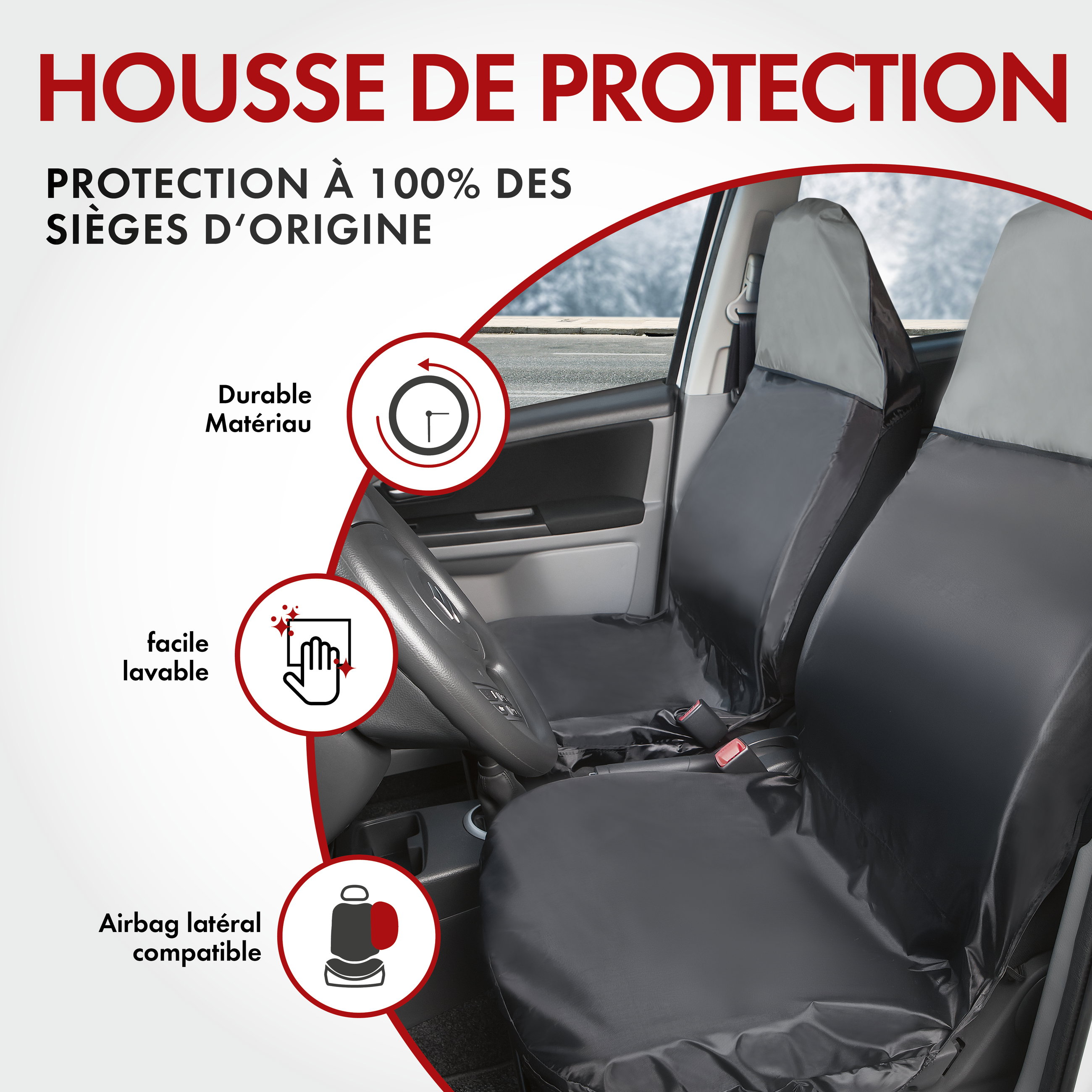 Housse de siège auto Smart Protect pour siège avant gris