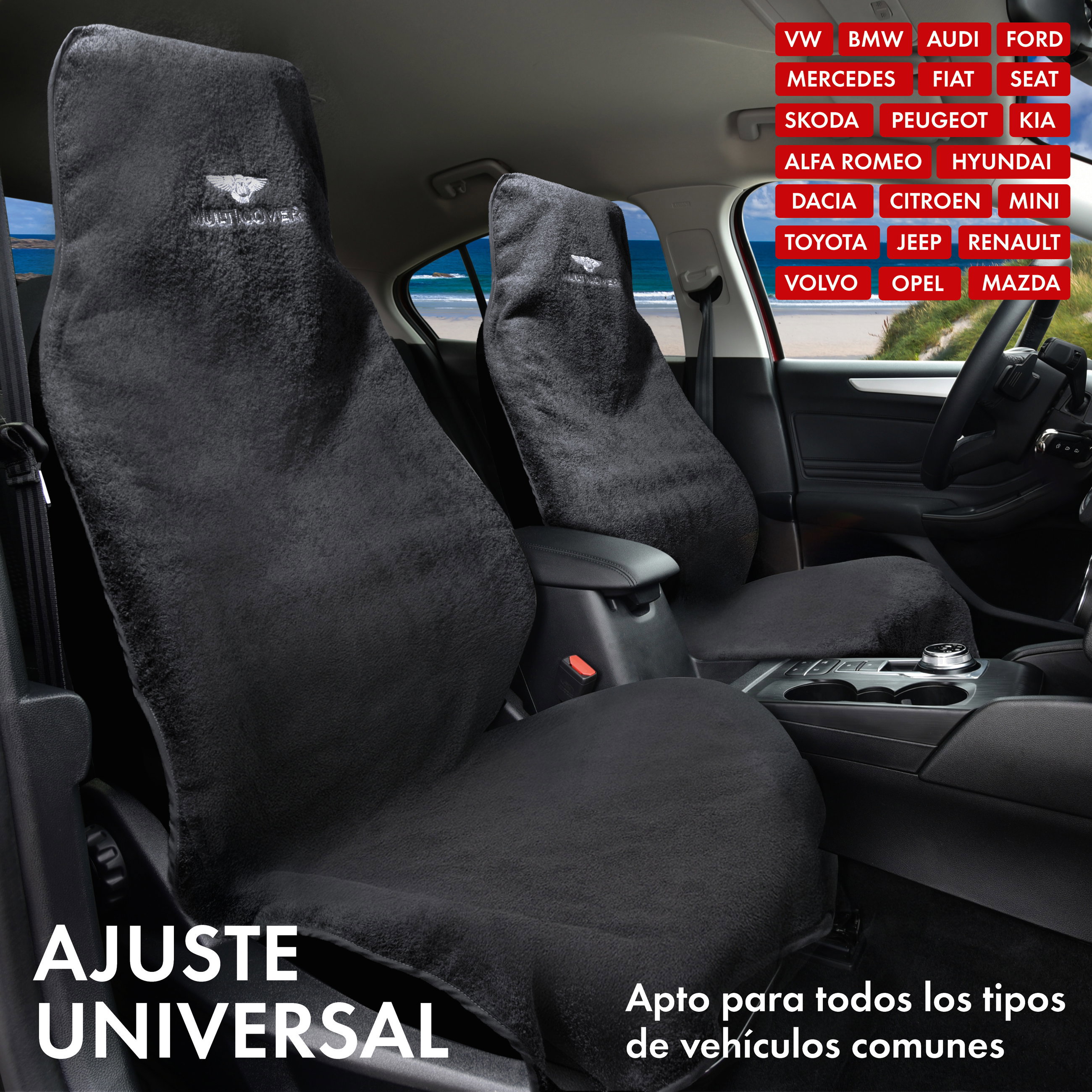 Coche-protector de asiento Multicover, coche-cojín de asiento lavable negro, 1 pieza