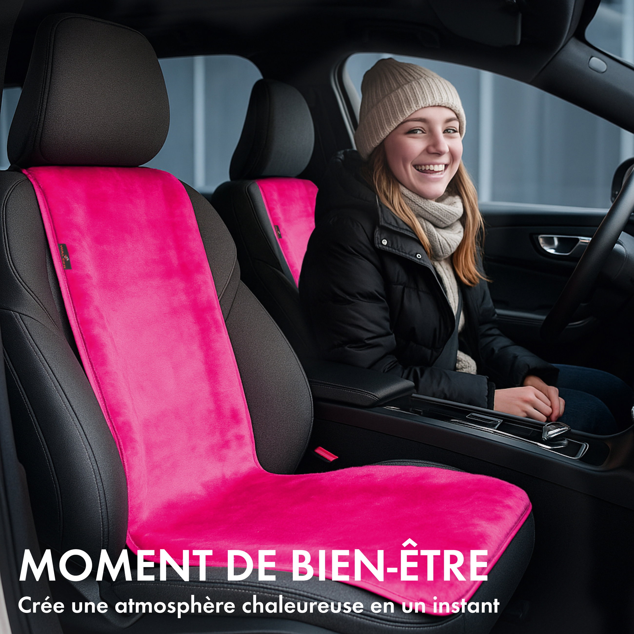 Couvre-siège auto Teddy, protection de siège auto en fausse fourrure pour siège individuel, revêtement en fausse fourrure rose, 1 pièce