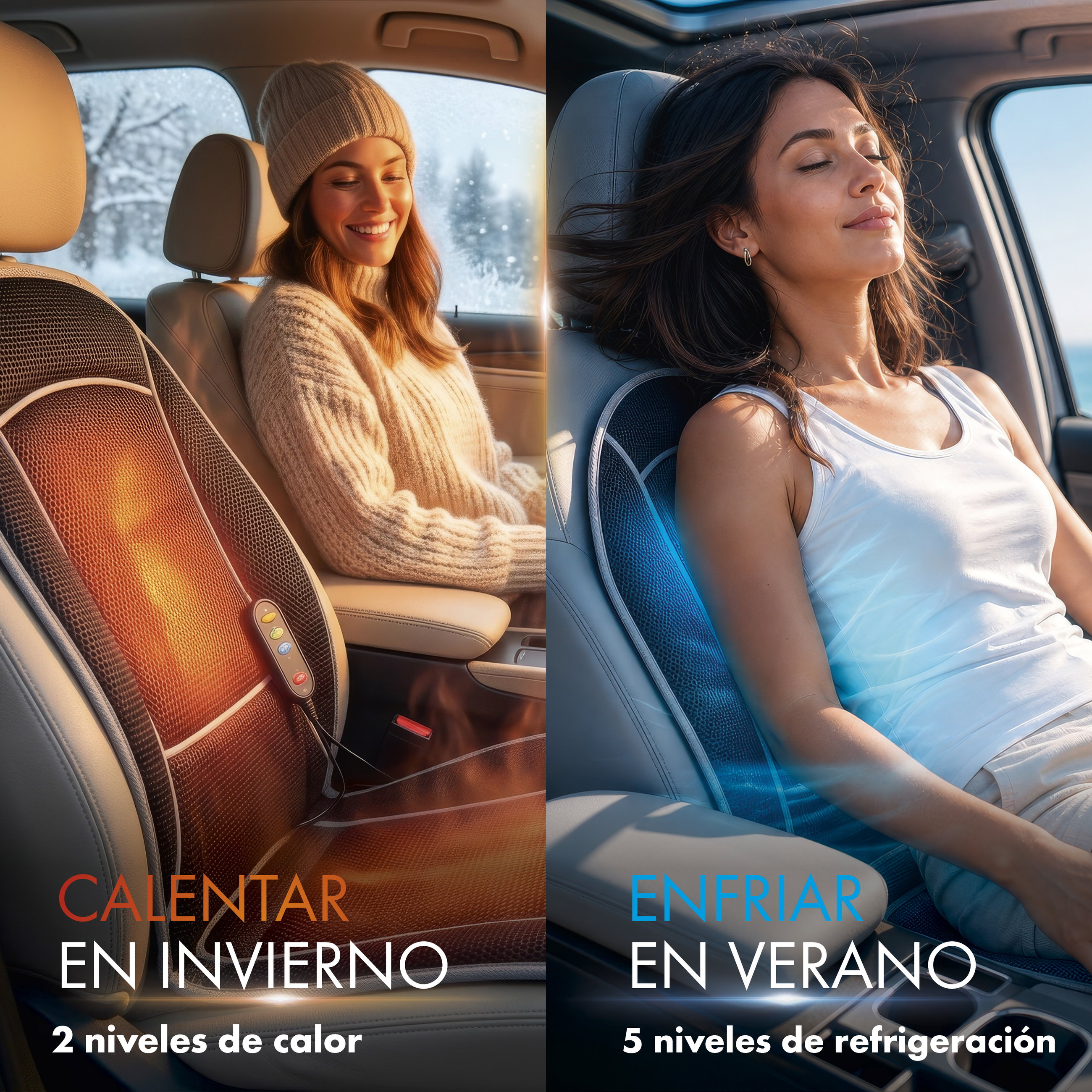Cojín de asiento CoolHeat, protector de asiento con función de calefacción, refrigeración y masaje negro, 1 pieza