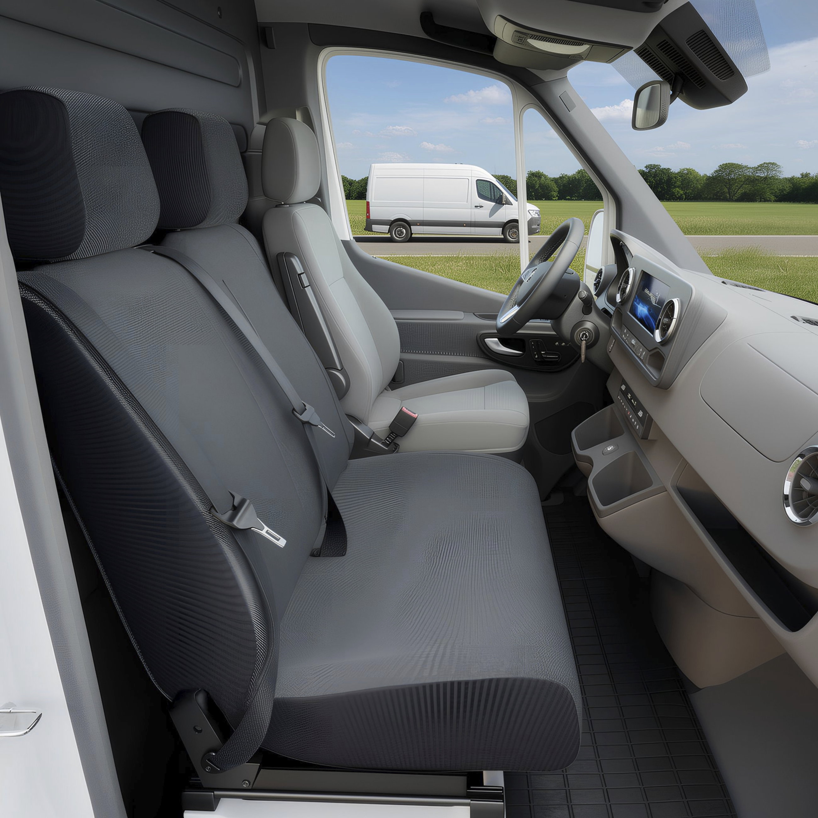 Autostoelhoes Transporter Fit van stof antraciet geschikt voor VW T6, Dubbele Bank front