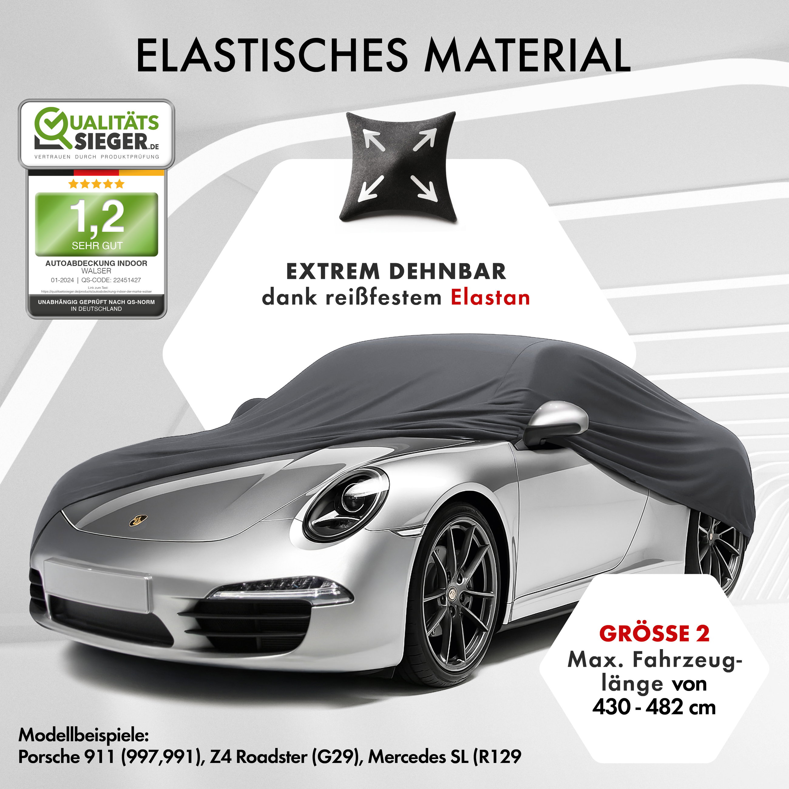 Autoplane Indoor Stretch Plus, PKW-Abdeckplane Größe 2 PKW anthrazit