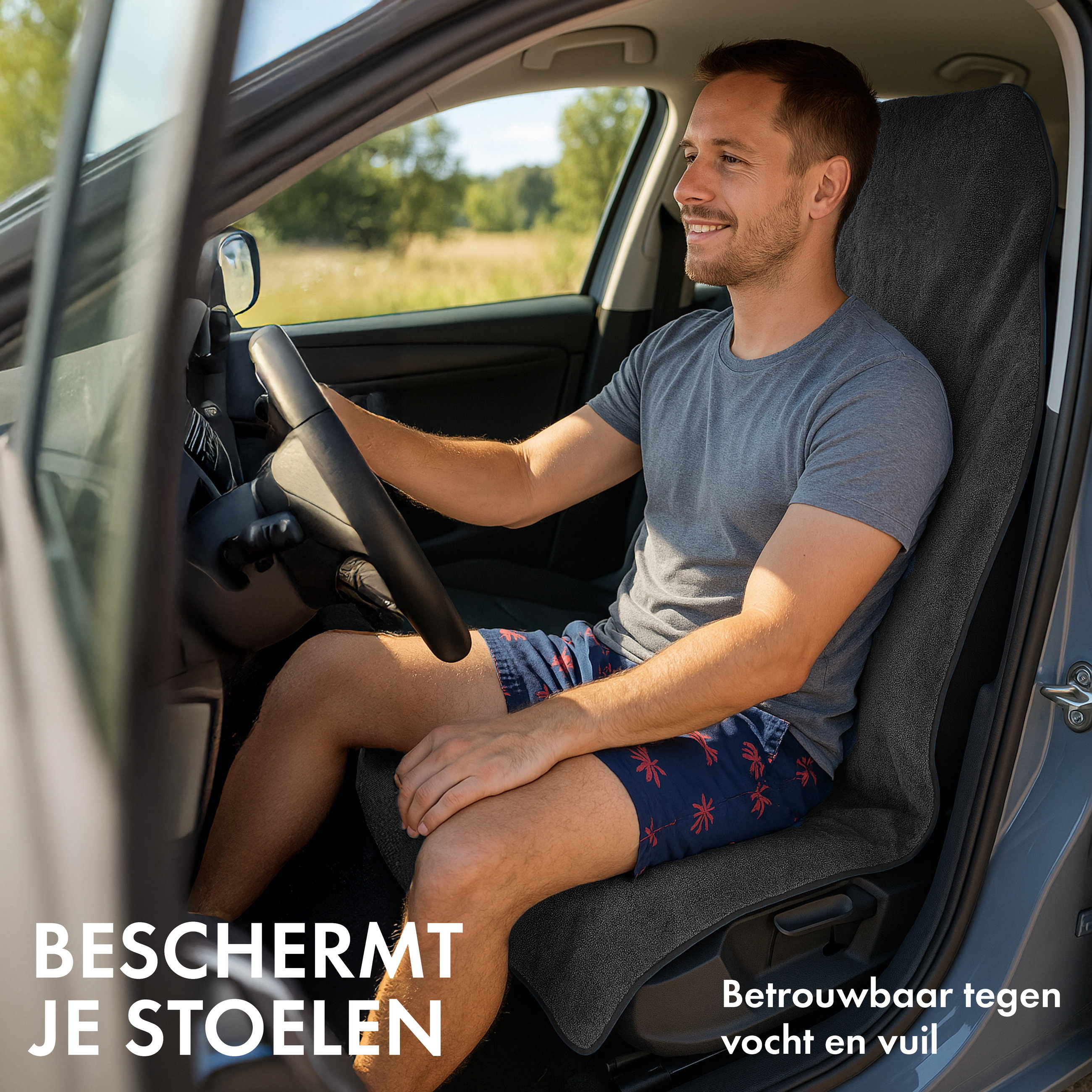 Auto stoelhoes van badstof, autostoelbeschermer wasbaar zwart, 2 stuks