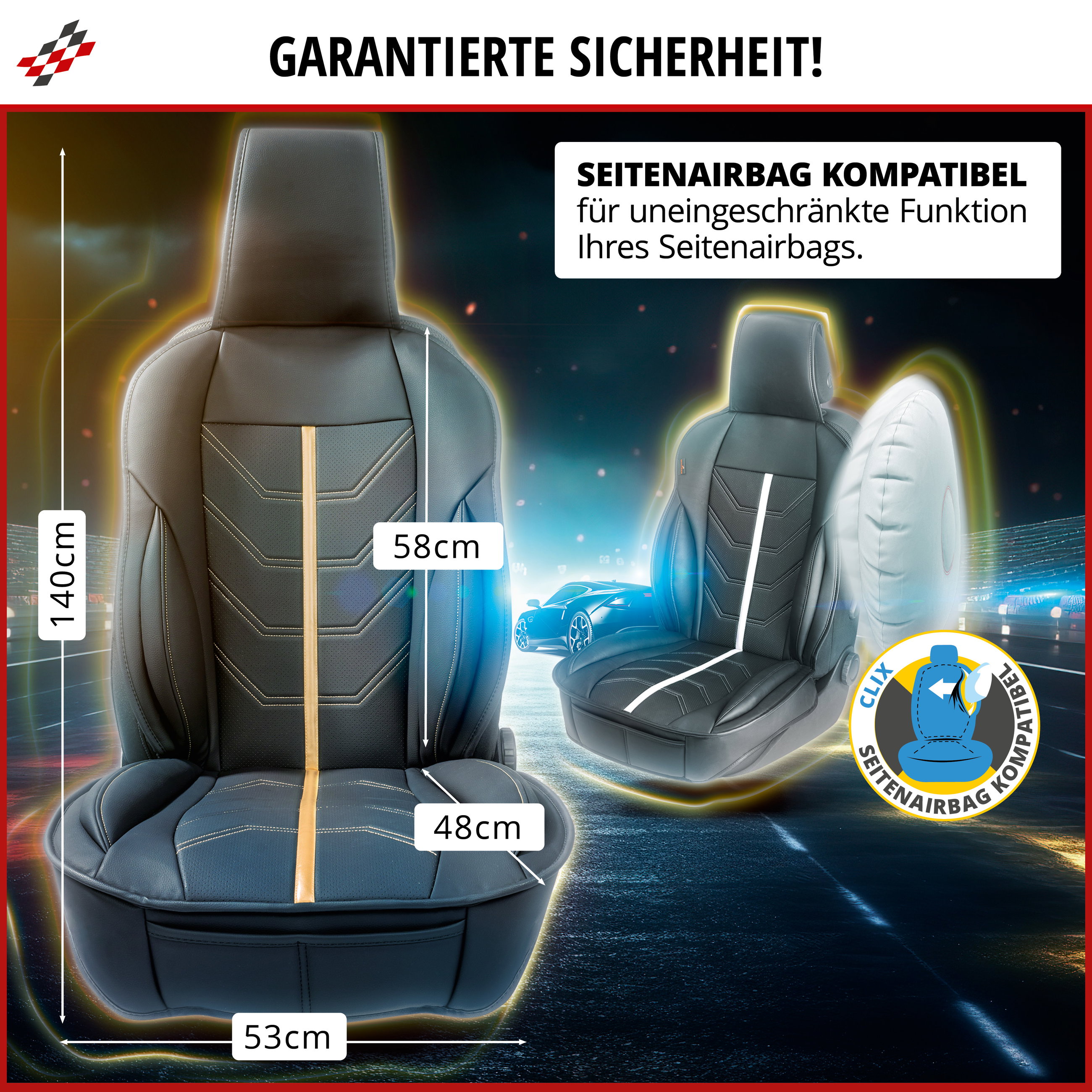 Autositze, Autositzbezug, Sitzkissen, Stoff/Leather, 58 cm Breite