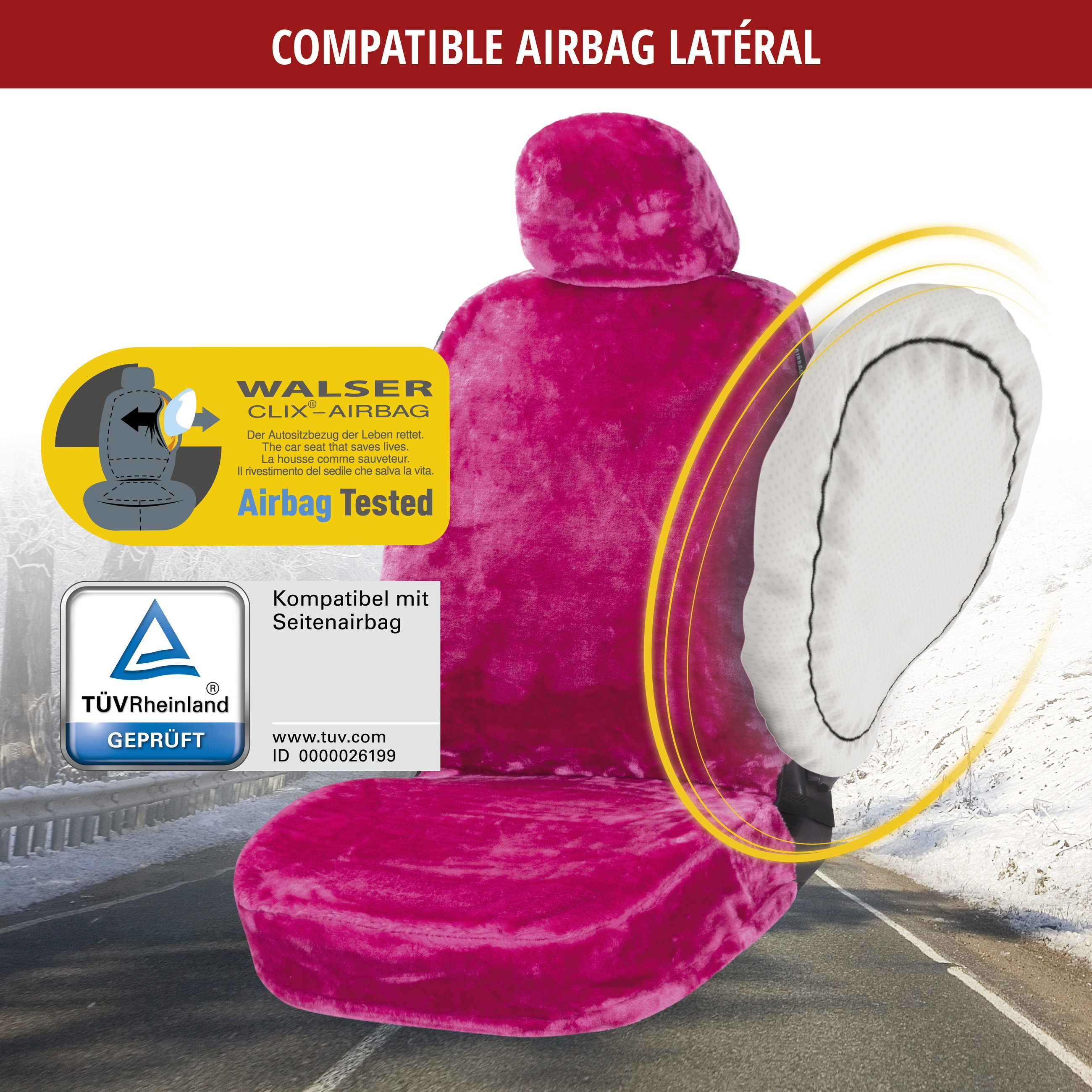 Housse de siège auto Teddy en fausse fourrure, protection de siège individuel, revêtement en fausse fourrure rose, 1 pièce