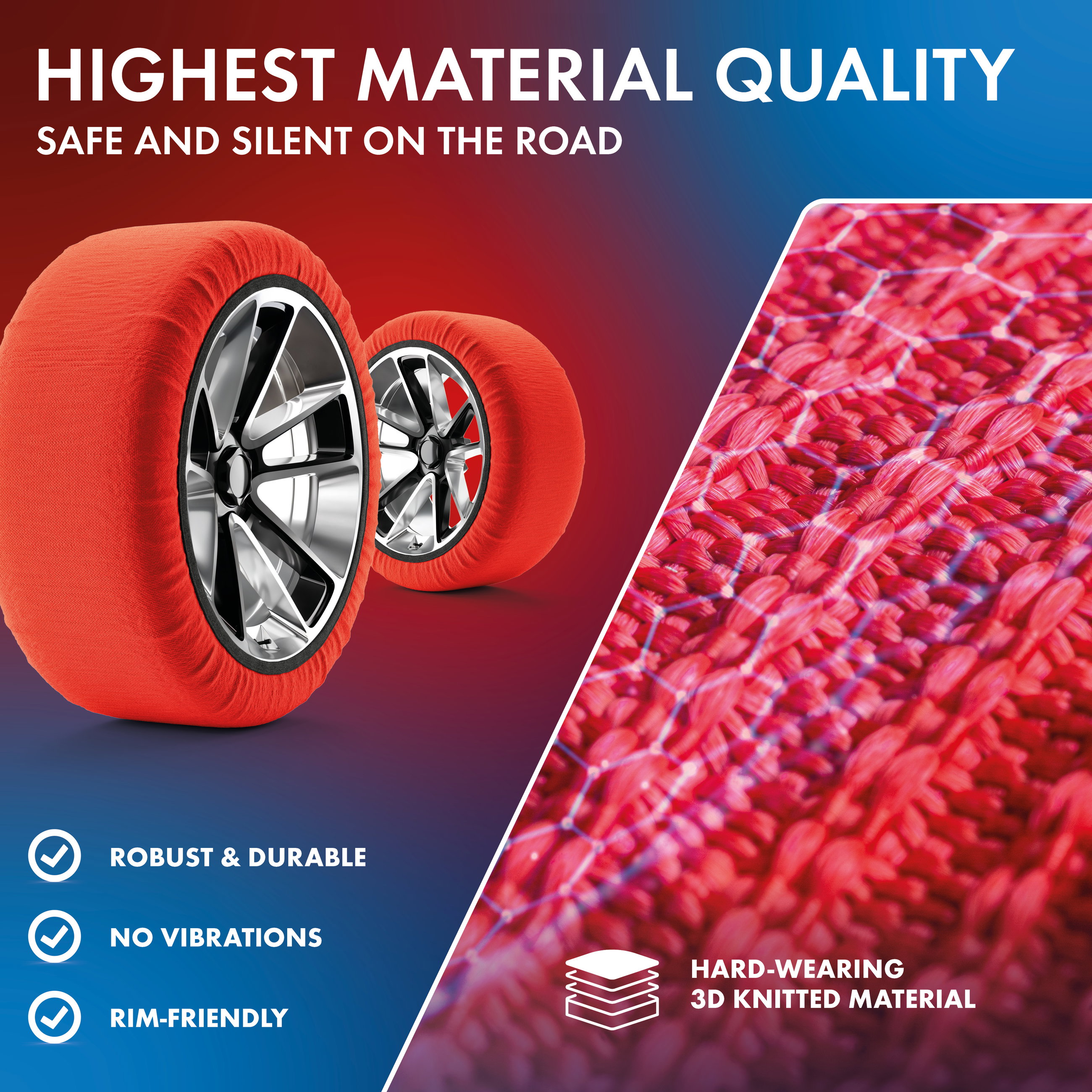 Textile Snow Chains Easygo XXL, Set of 2 Textile Snow Chains Homologated to EU Standard 16662-1, Car Snow Chains, Car Snow Socks Winter 2 Pieces Red
