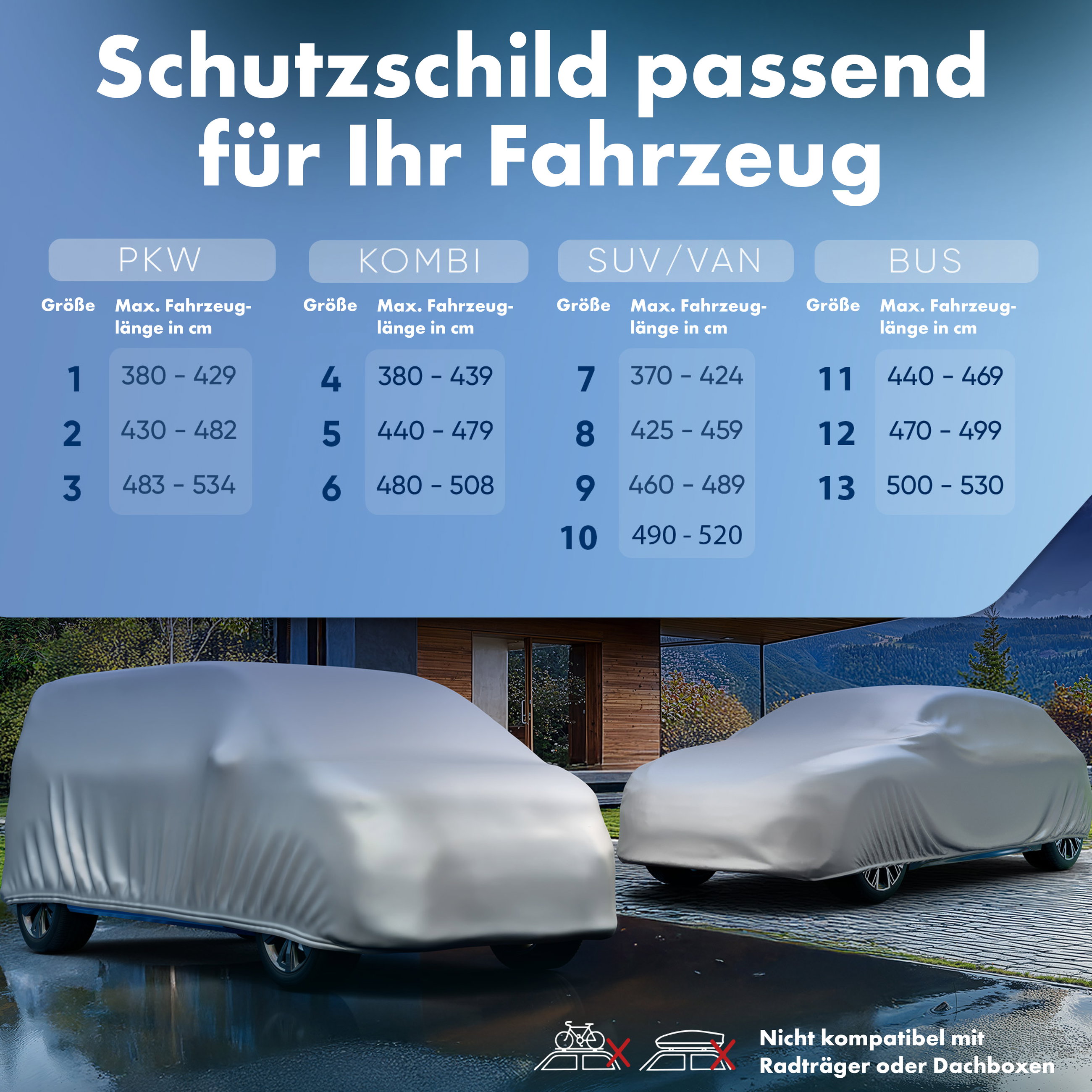 Abdeckplane Auto All Weather, Transporter Abdeckung silber, Autoplane Größe 12 Bus