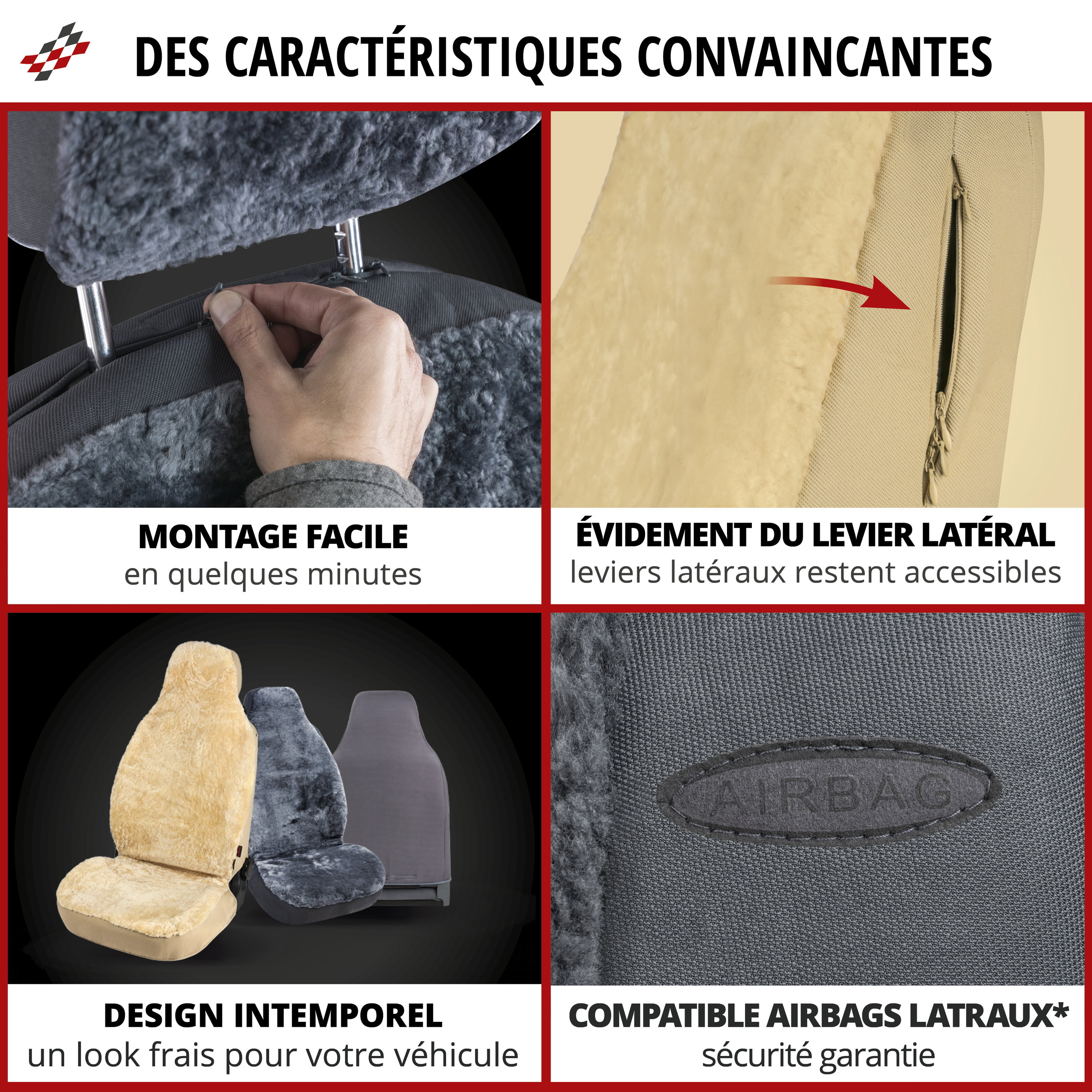 Housse de siège Zoya en agneau anthracite avec système informatique ZIPP pour les siège à haut dossier, 1 pièce