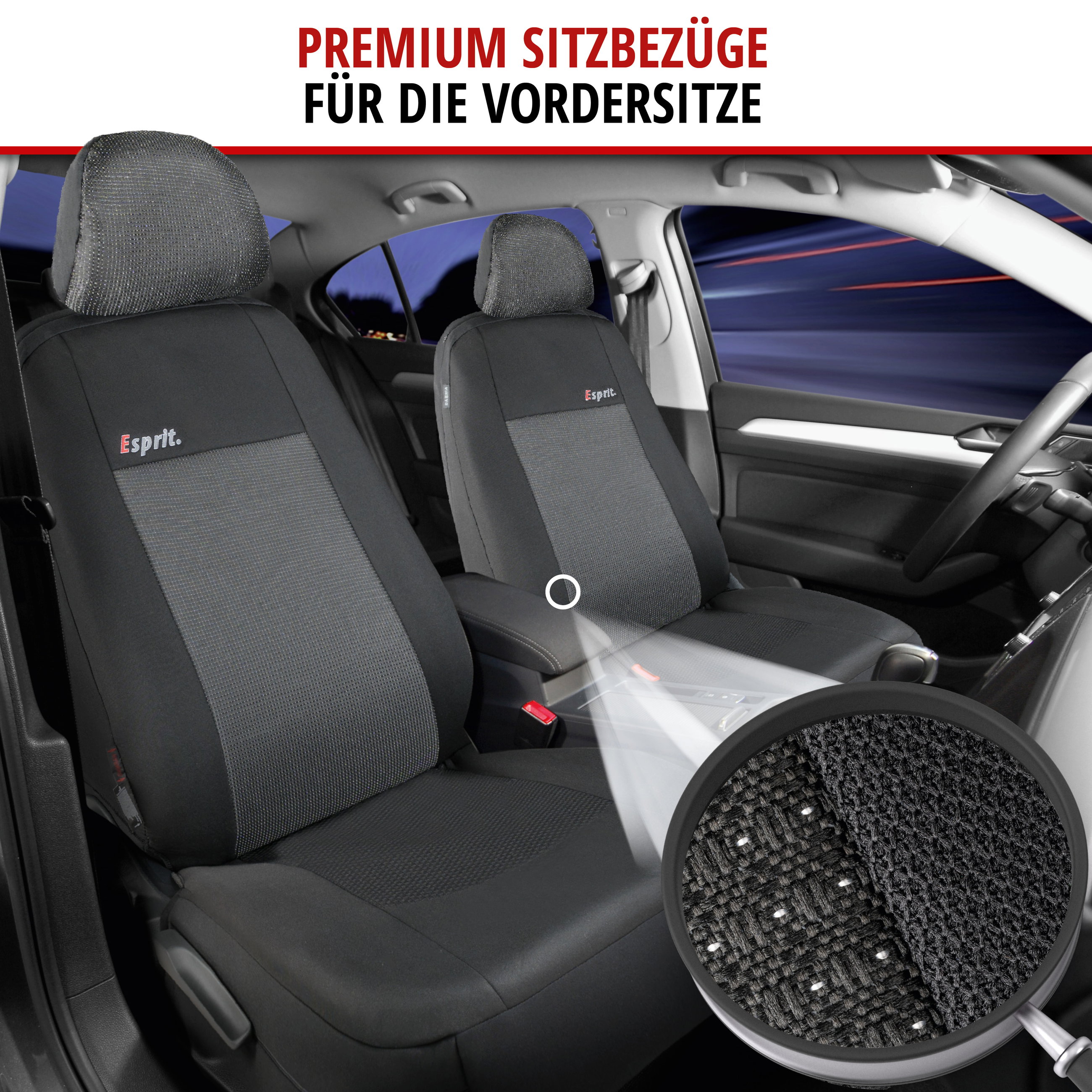 Autositzbezug ZIPP-IT Premium Esprit, PKW-Schonbezüge Komplettset Normalistz mit Reißverschluss-System schwarz