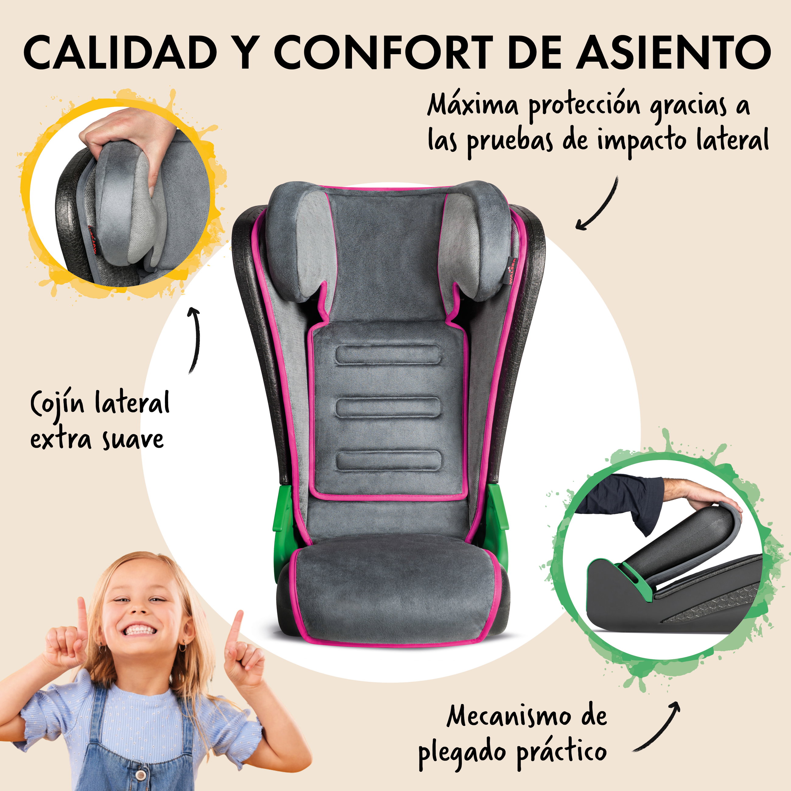 Kissen, Kind, Weiblich, Mädchen, Person, Sitztal, Kindersitz, Gurtpflegesystem, Rückenpolster, Gurthalter