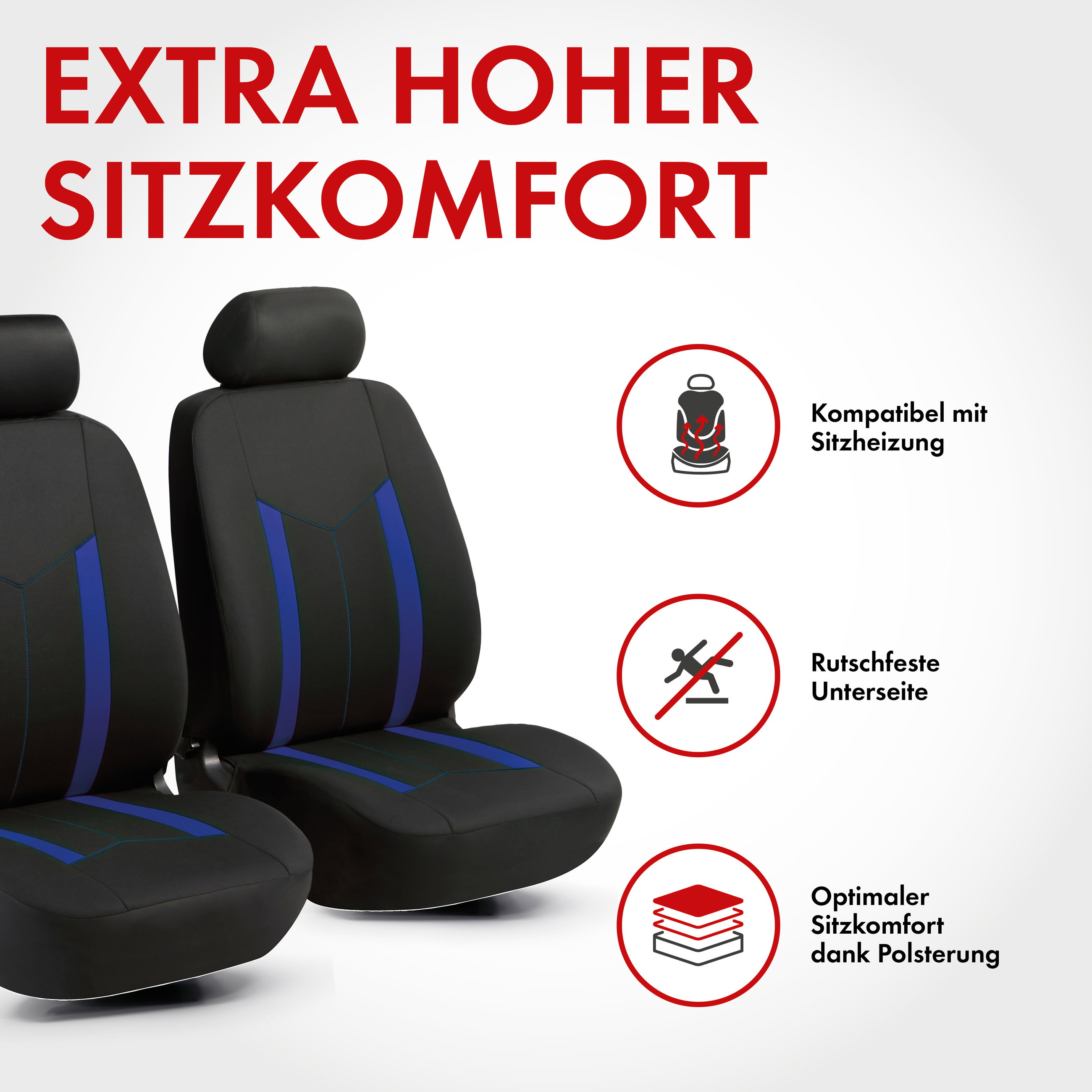 Autositzbezug ZIPP-IT Basic Hastings, PKW-Schonbezüge für 2 Vordersitze mit Reißverschluss-System schwarz/blau