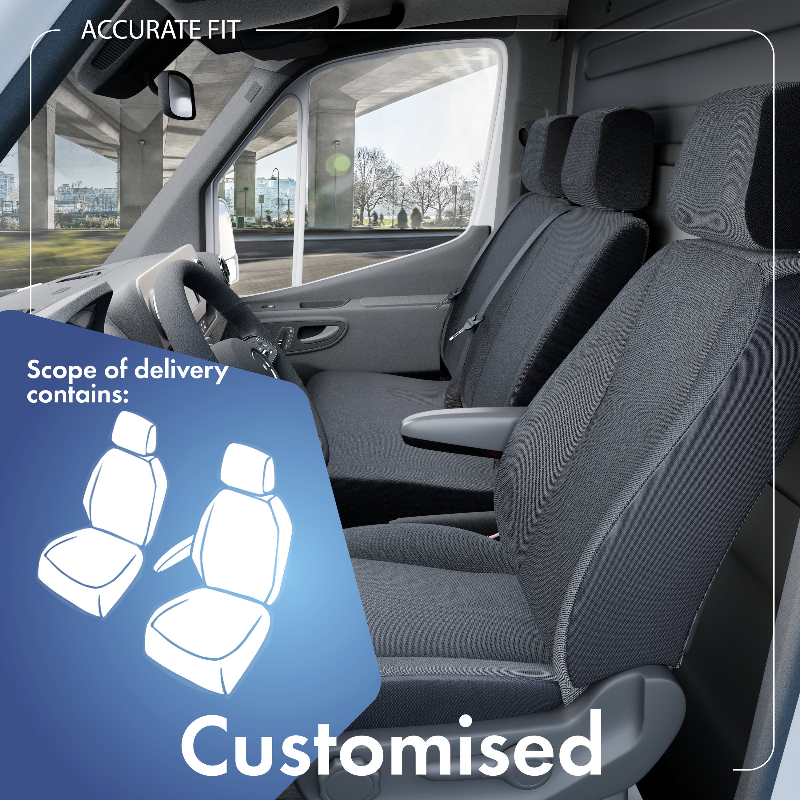 Seat cover made of fabric for Ford Transit Courier 2, 1 single seat for driver (recess for armrest on the right) & single seat for passenger