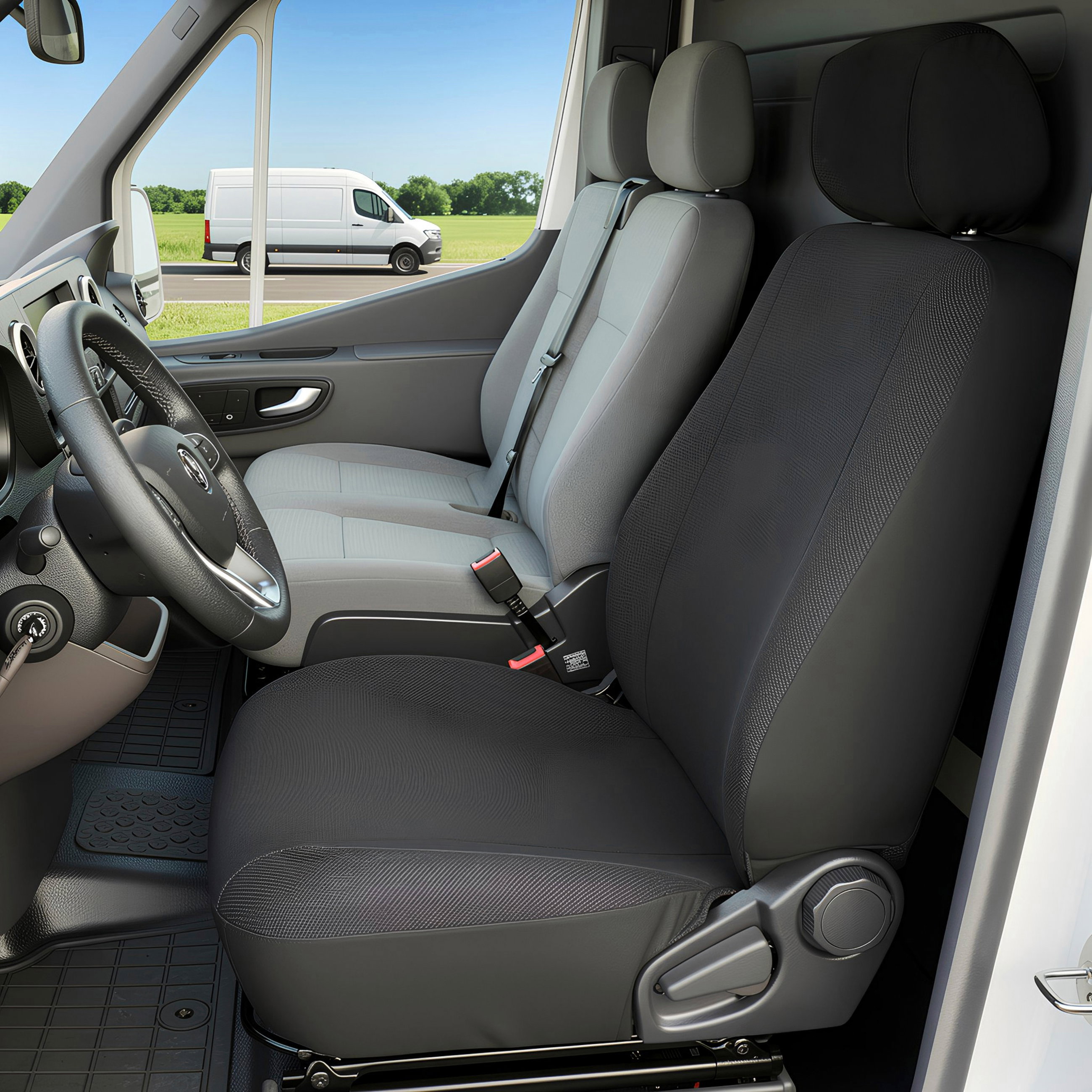 VW T5 kompatibler Sitzbezug Stoff, passgenau für Einzelsitz vorne, robuste Sitzbezüge Transporter/Van anthrazit