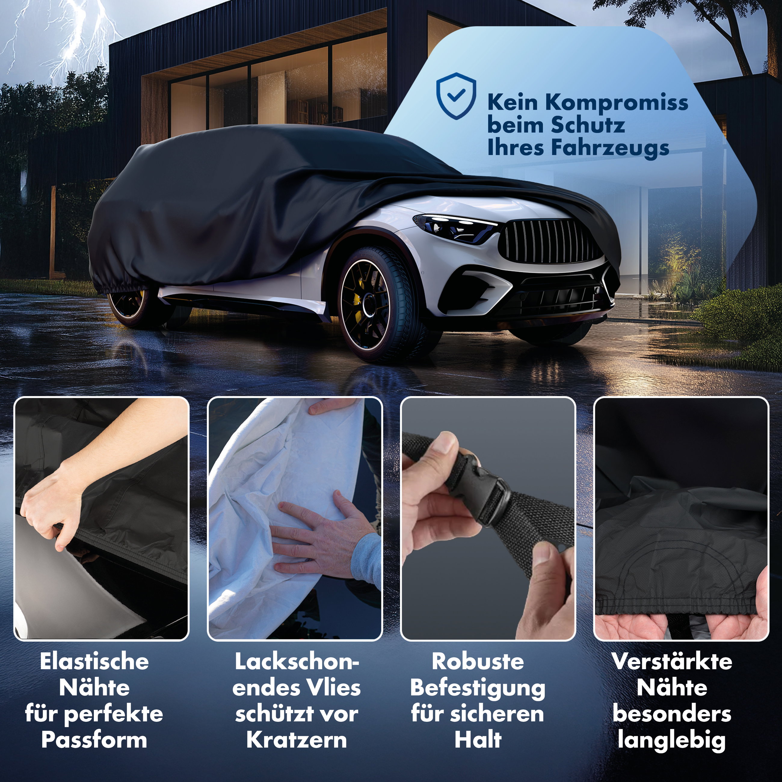 Abdeckplane Auto All Weather, Autoplane Vollgarage Größe 7 SUV/VAN, Autoabdeckung schwarz