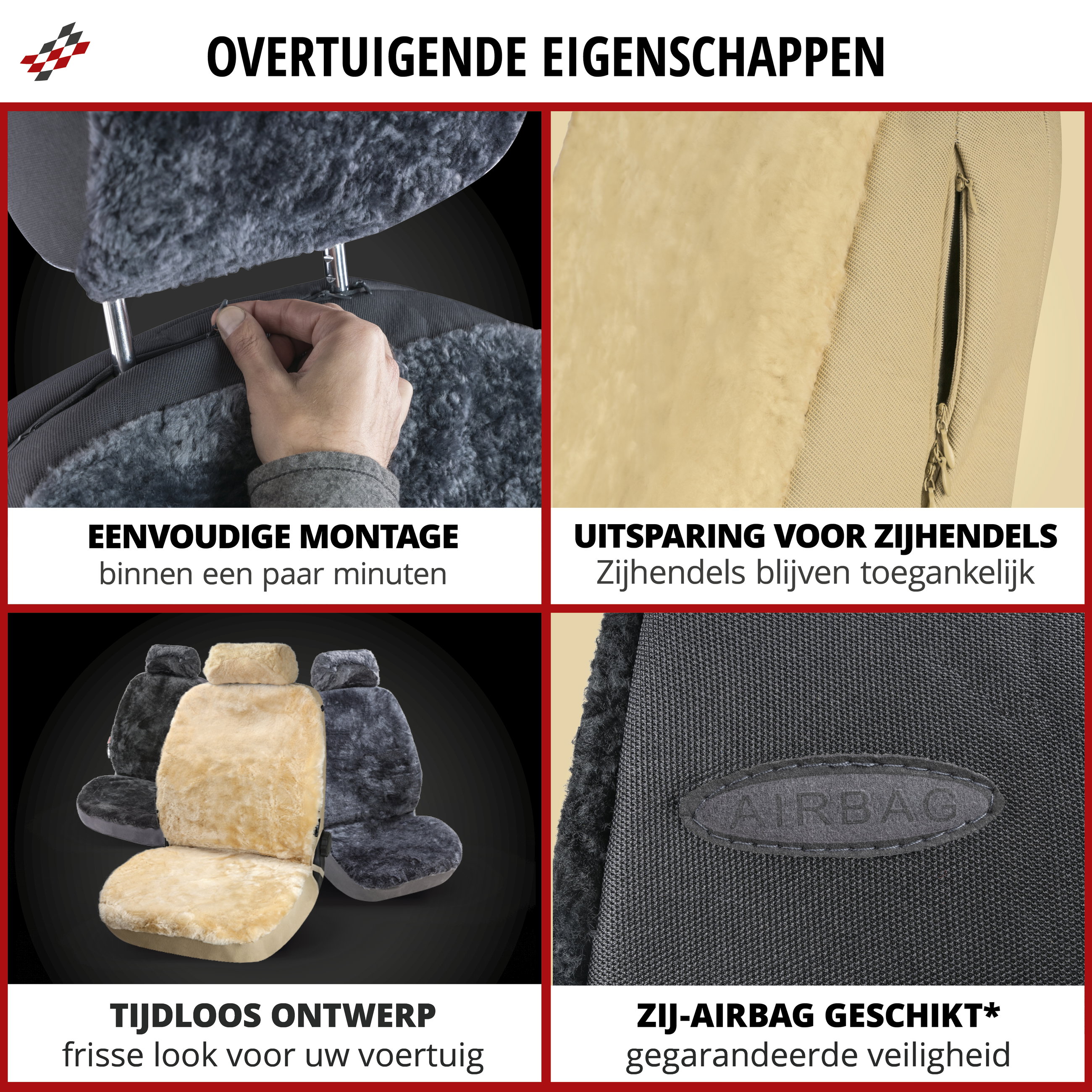Autostoelhoes Lamsvel antraciet, 1 stuk
