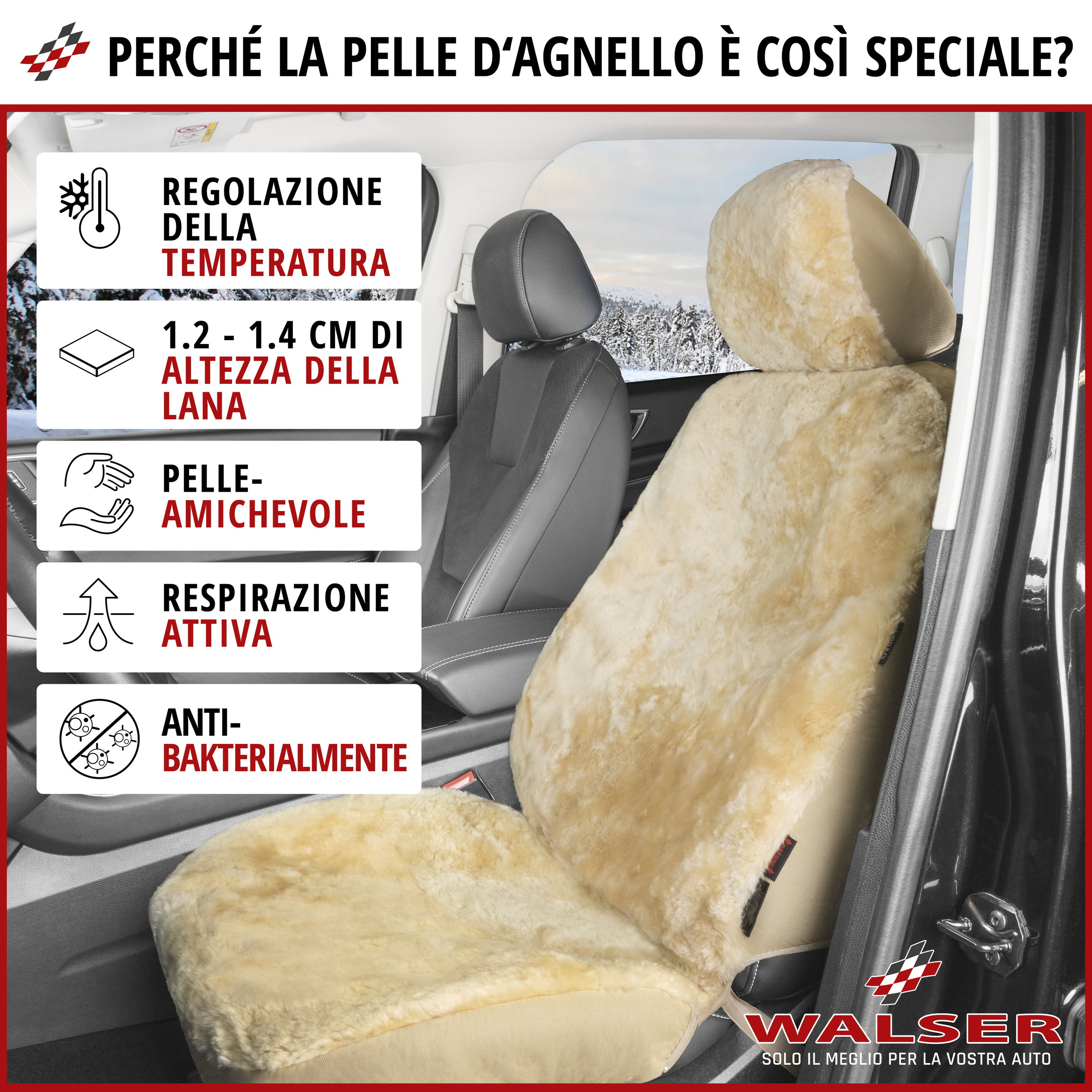 Coprisedili auto Iva in pelle d'agnello beige con ZIPP IT System, 1 pezzo