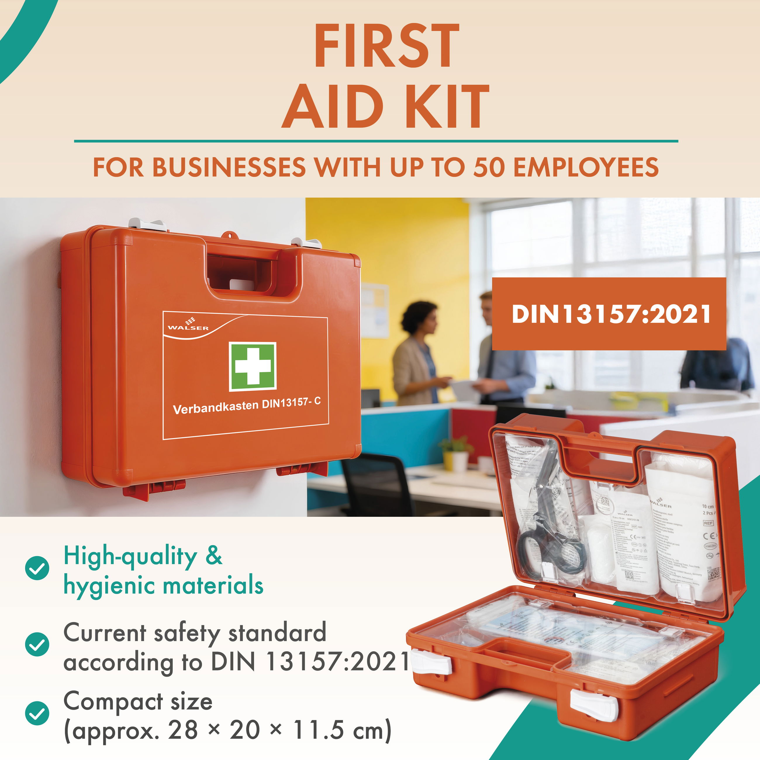 Kabinett, Mobiliar, Erste Hilfe, Kabinett, Mobiliar, Erste Hilfe, erste hilfe set, oranger fall, DIN13157, hygienische materialien, kompakte größe