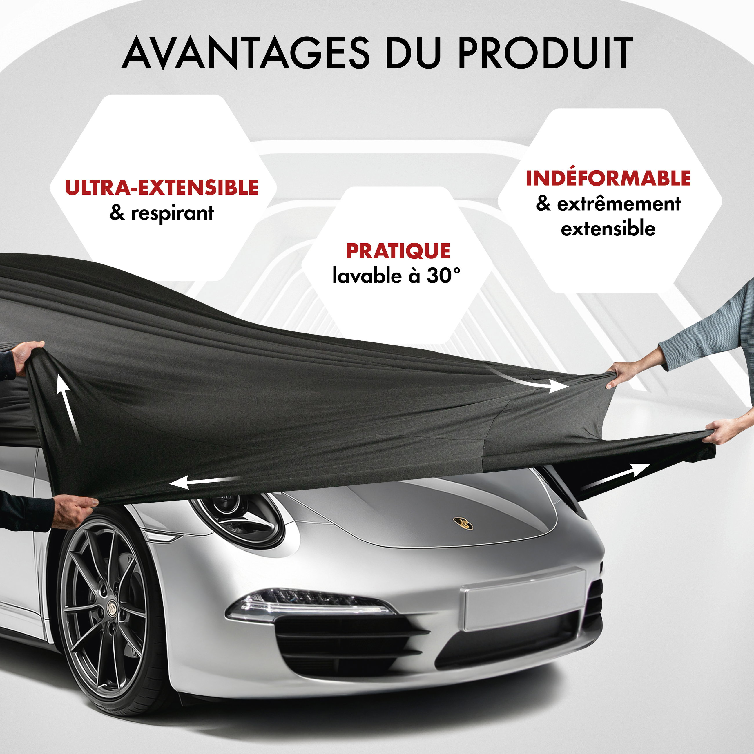 Housse de voiture Indoor Stretch, bâche complet pour l'interieur taille 2 voiture noir