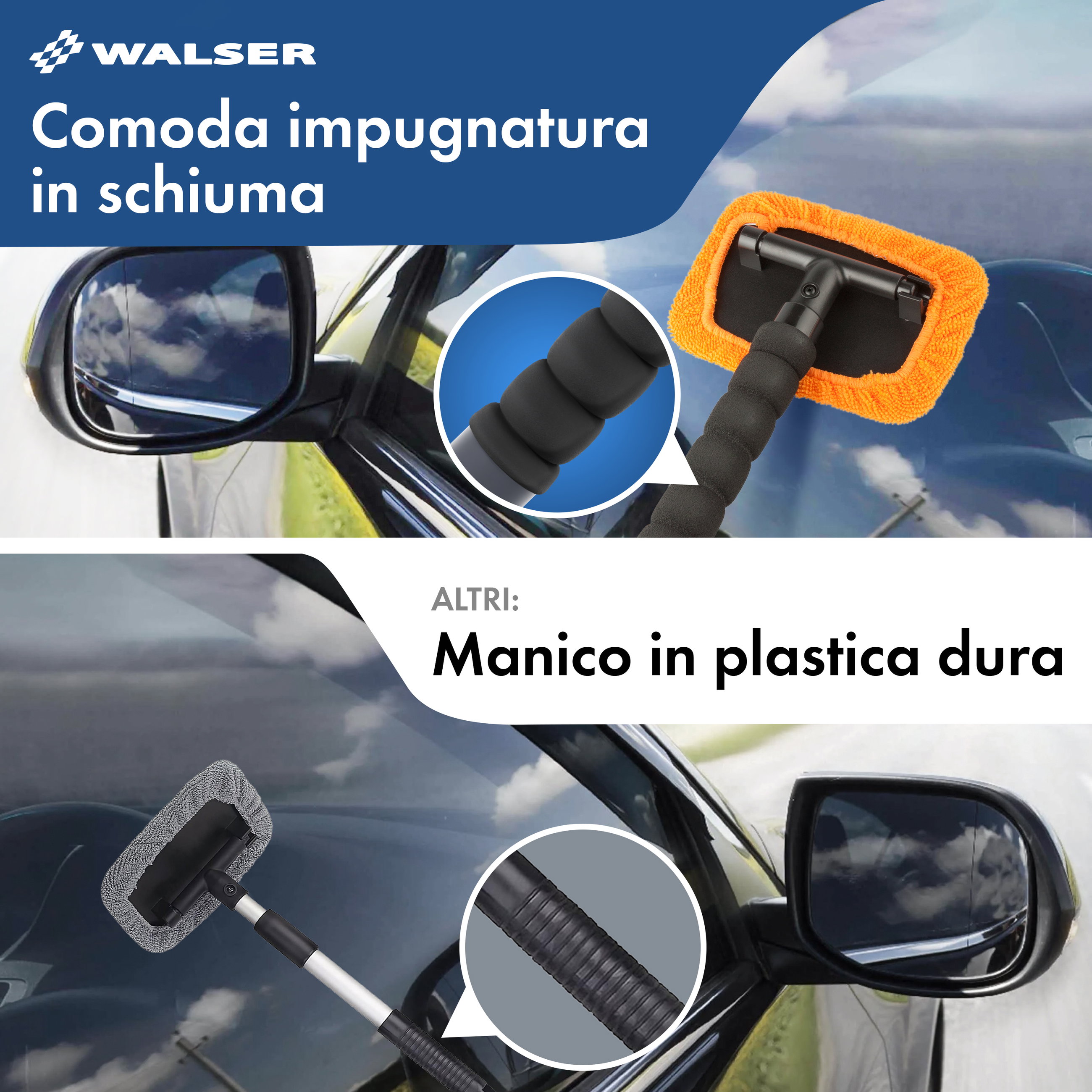 Pulitore per vetri incl. flacone spray telescopico 26 - 42 cm arancione