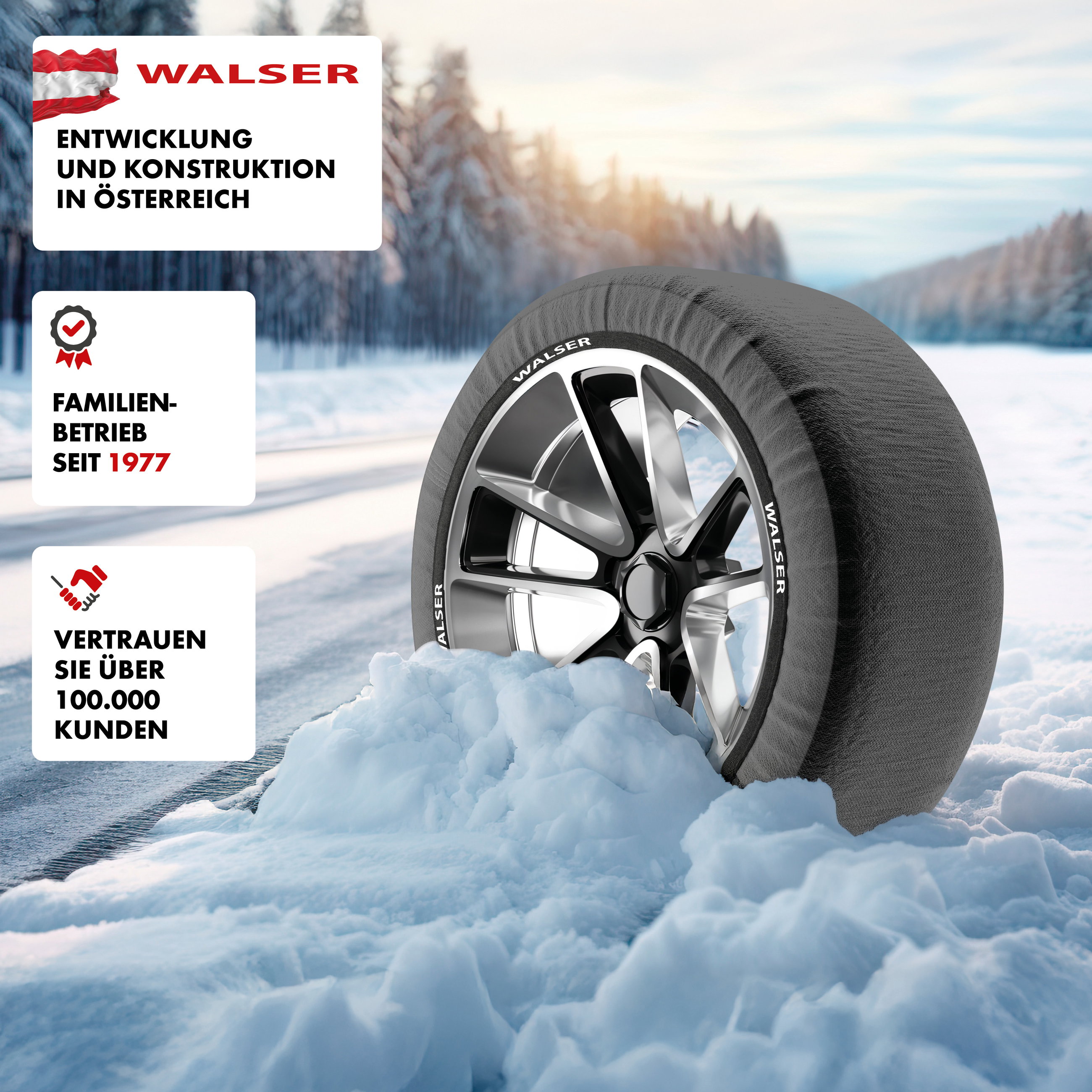 Premium Textile Schneeketten Easygo XL, 2er Set Textil Schneeketten nach EU Norm 16662-1 homologiert, Auto Schneeketten, Auto Schneesocken Winter 2 Stück grau/schwarz