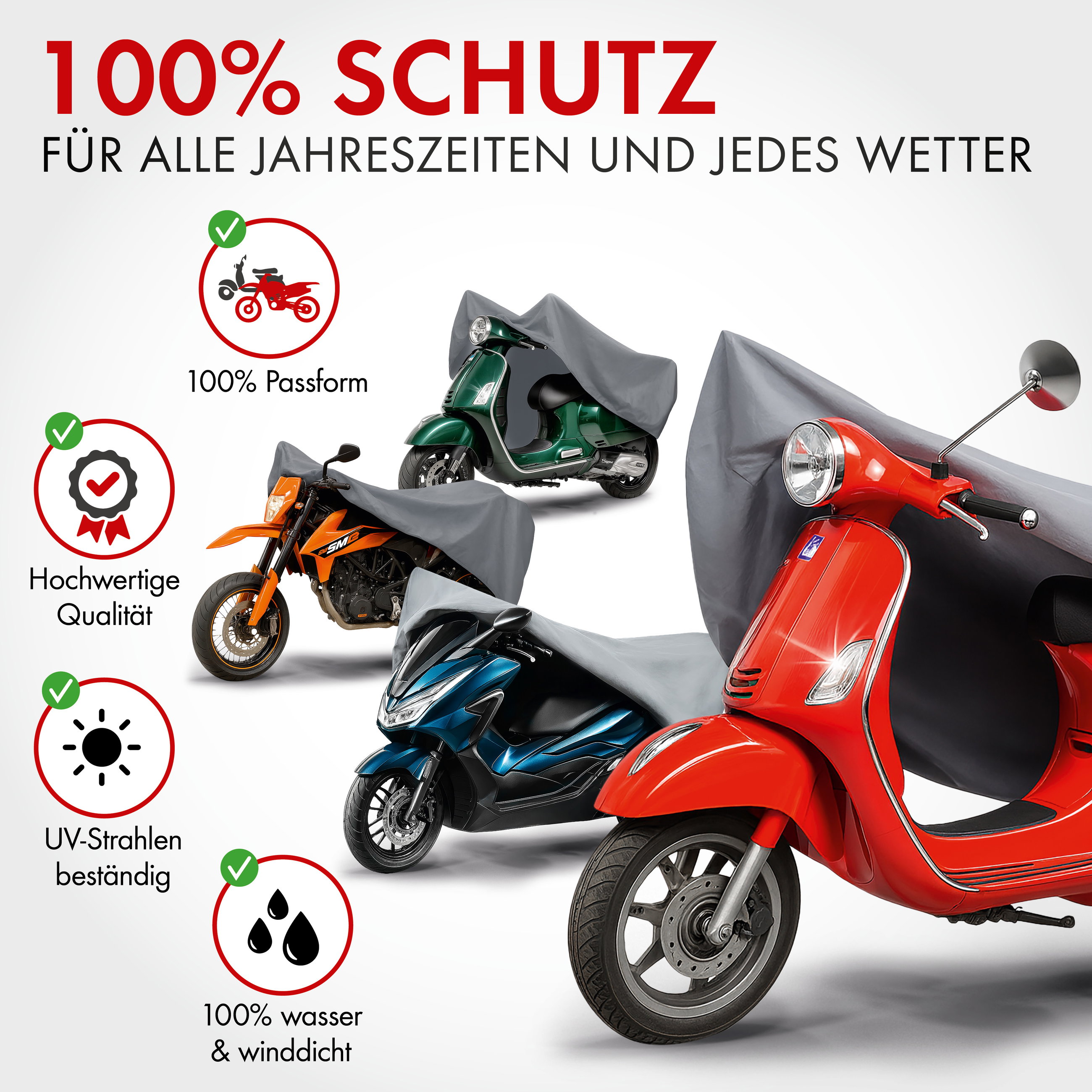 Premium Motorrad Abdeckplane M, Motorrad Abdeckplane aus robustem PVC, Motorrad-Garage wasserdicht - 215x95x120 cm grau