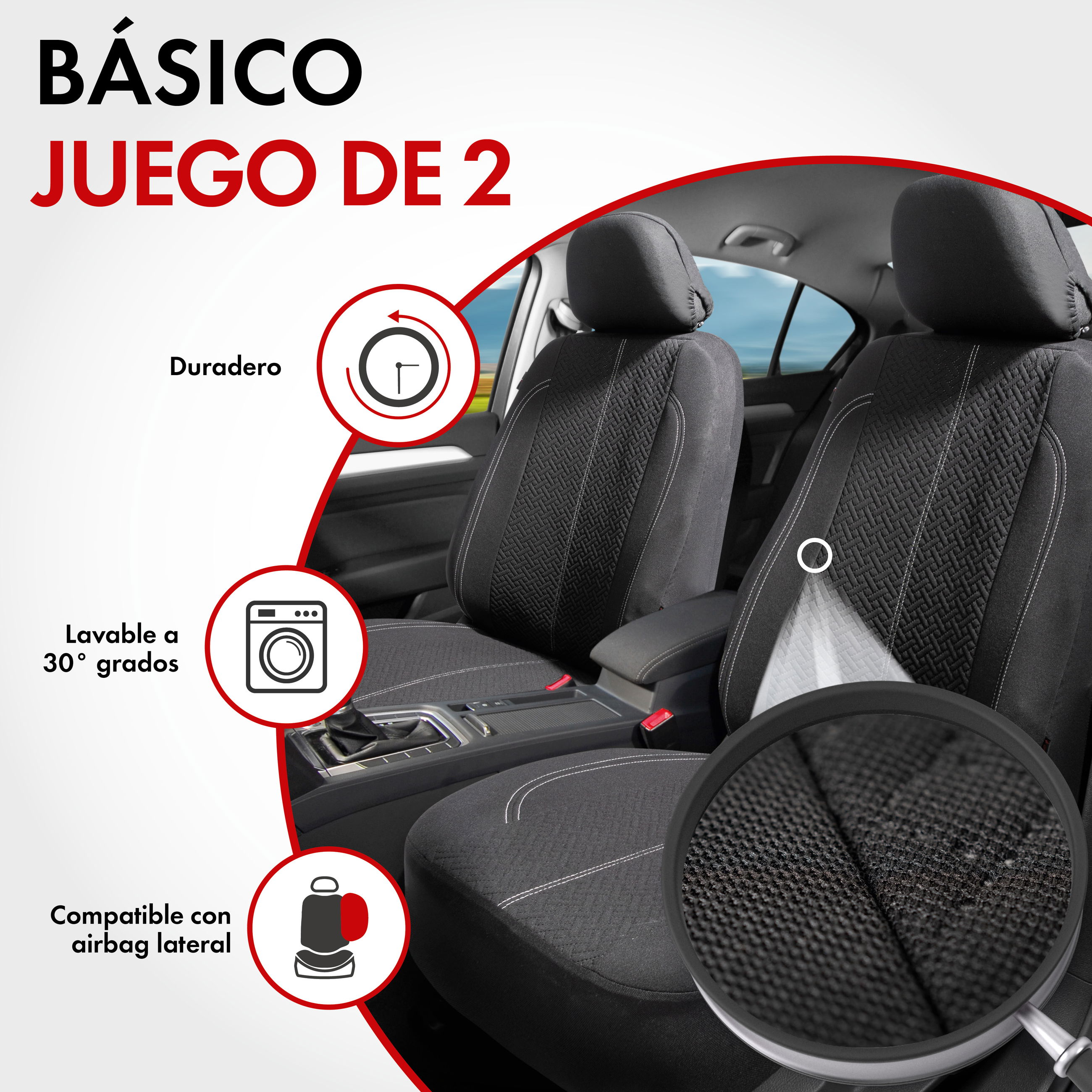 Funda de asiento ZIPP-IT Tratto, fundas protectoras de coche para 2 asientos delanteros con sistema de cremallera negro