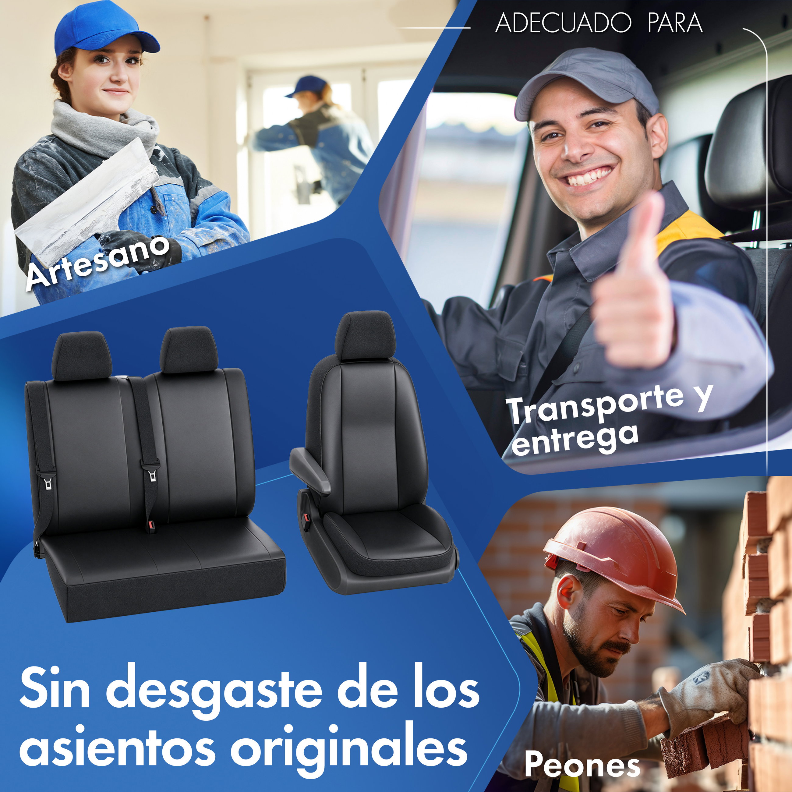 Ford Transit V363/Transit Connect V408 funda de asiento compatible de cuero sintético, ajuste perfecto para asiento individual delantero (hueco reposabrazos derecho)