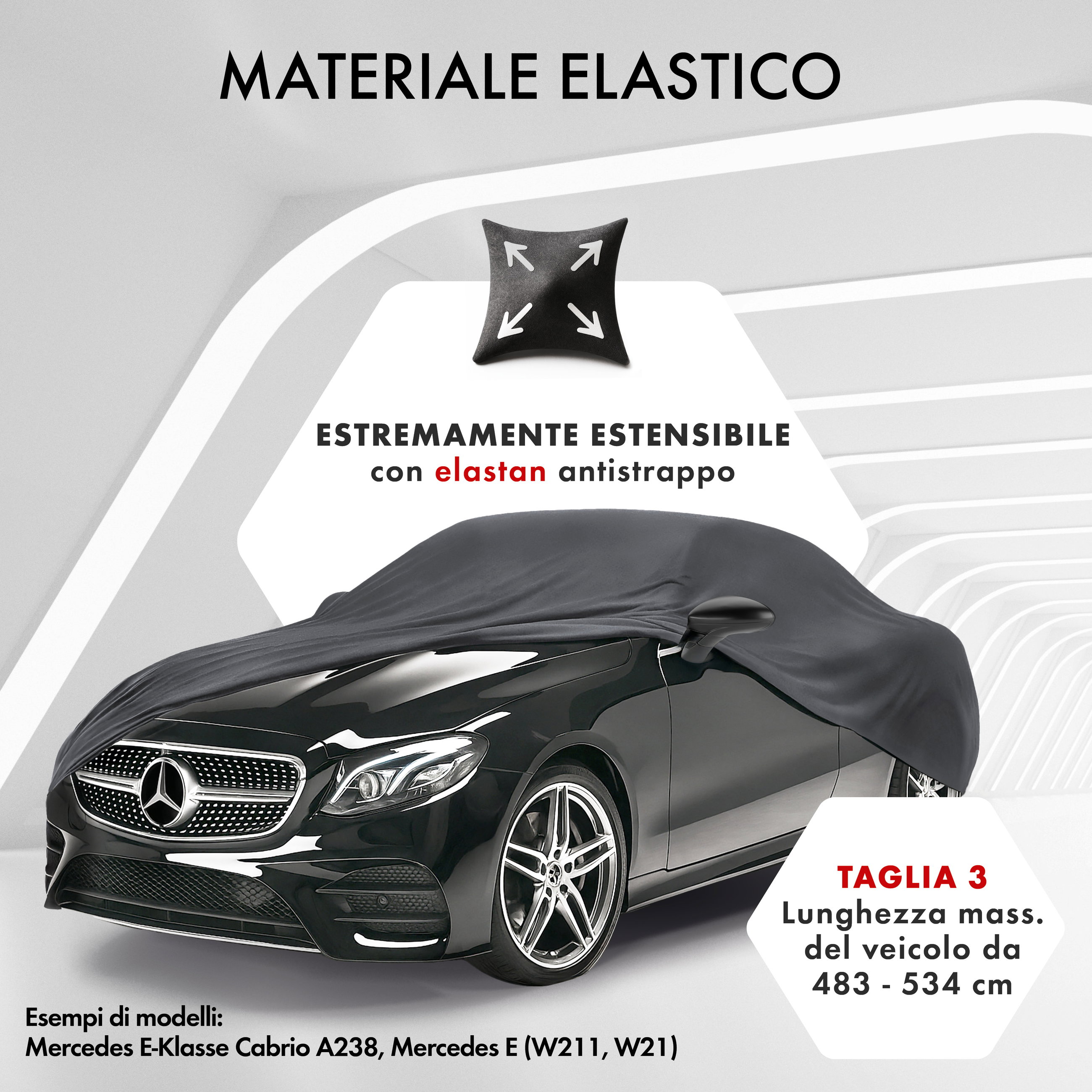 Premium Telo Copriauto da interno Indoor Stretch Plus, Copertura protettiva per uso interno Misura 3 Auto antracite