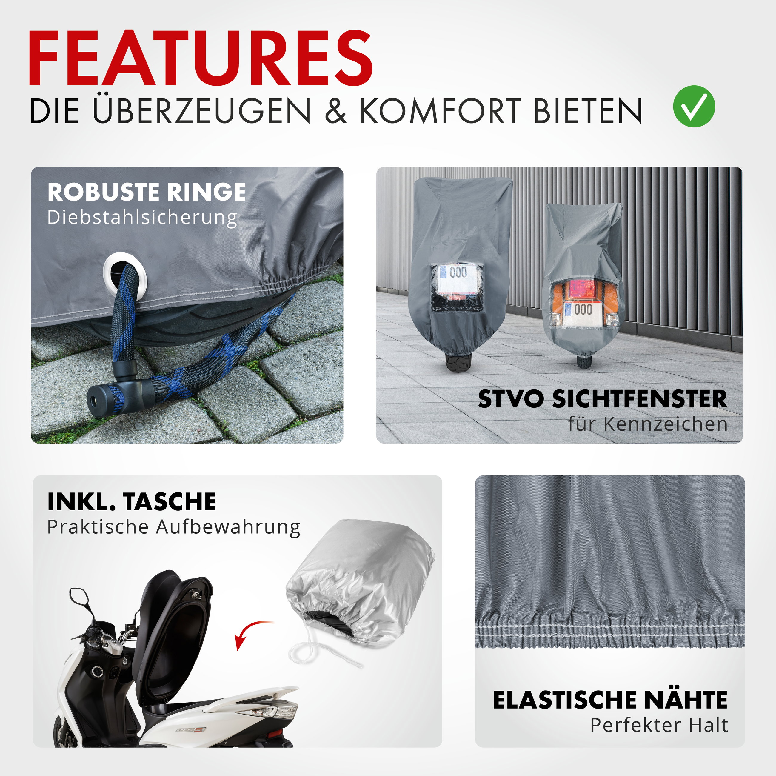Premium Motorrad Abdeckplane M, Motorrad Abdeckplane aus robustem PVC, Motorrad-Garage wasserdicht - 215x95x120 cm grau
