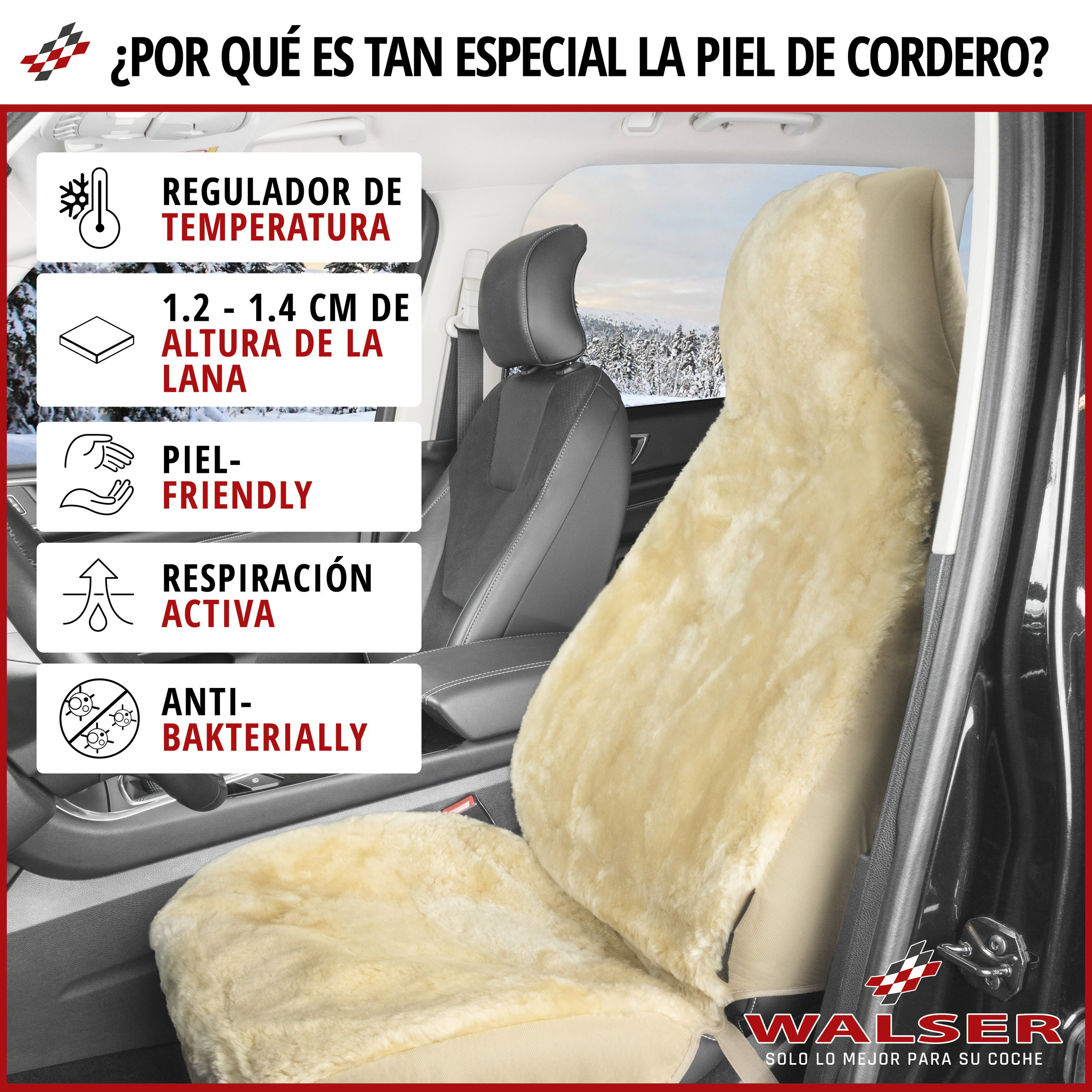 Funda de asiento Zoya de piel de cordero, funda protectora de coche asiento individual respaldo alto, ZIPP-IT piel de corderofunda con cremallera beige, 1 pieza