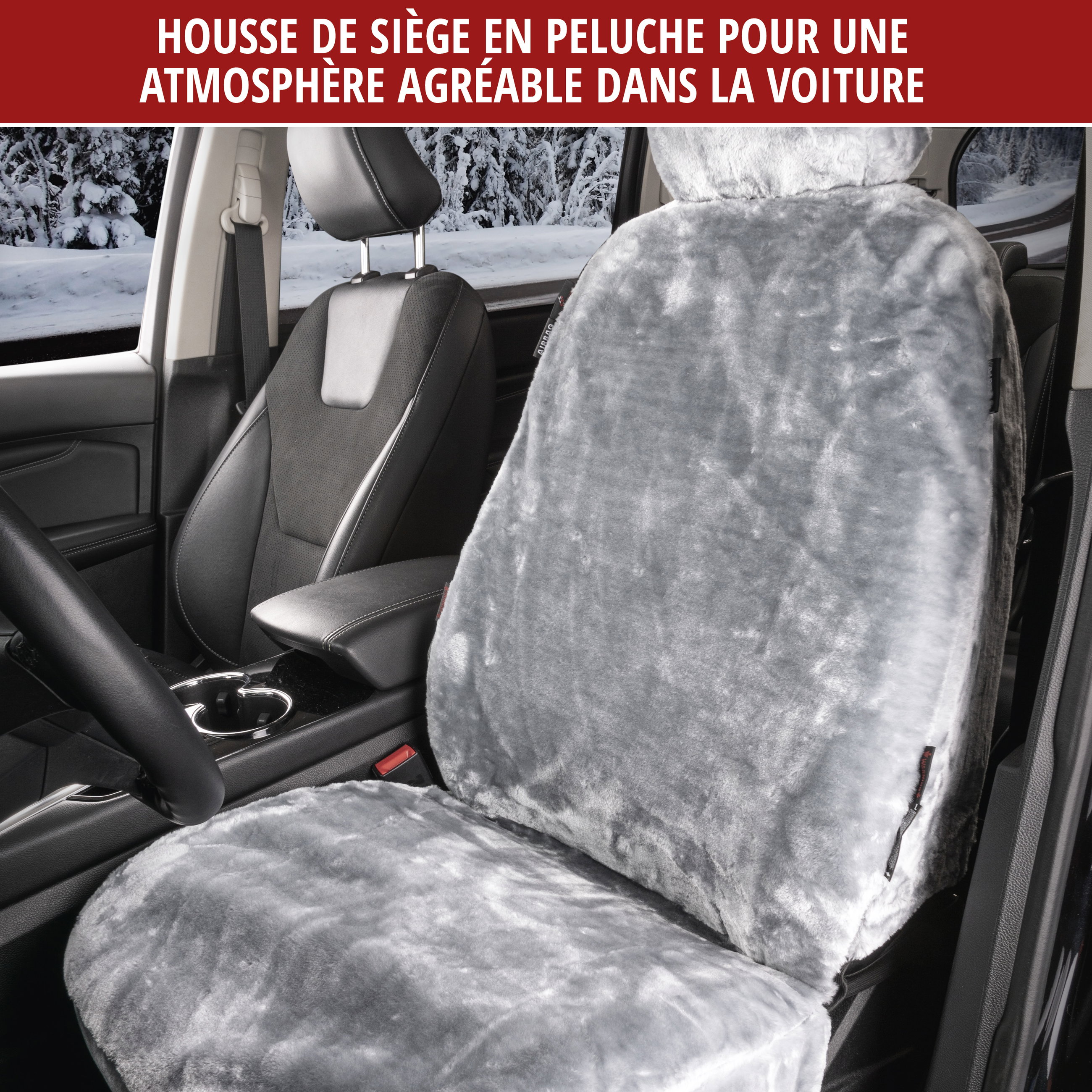 Housse de siège auto Teddy en fausse fourrure, protection de siège individuel, revêtement en fausse fourrure argent, 1 pièce