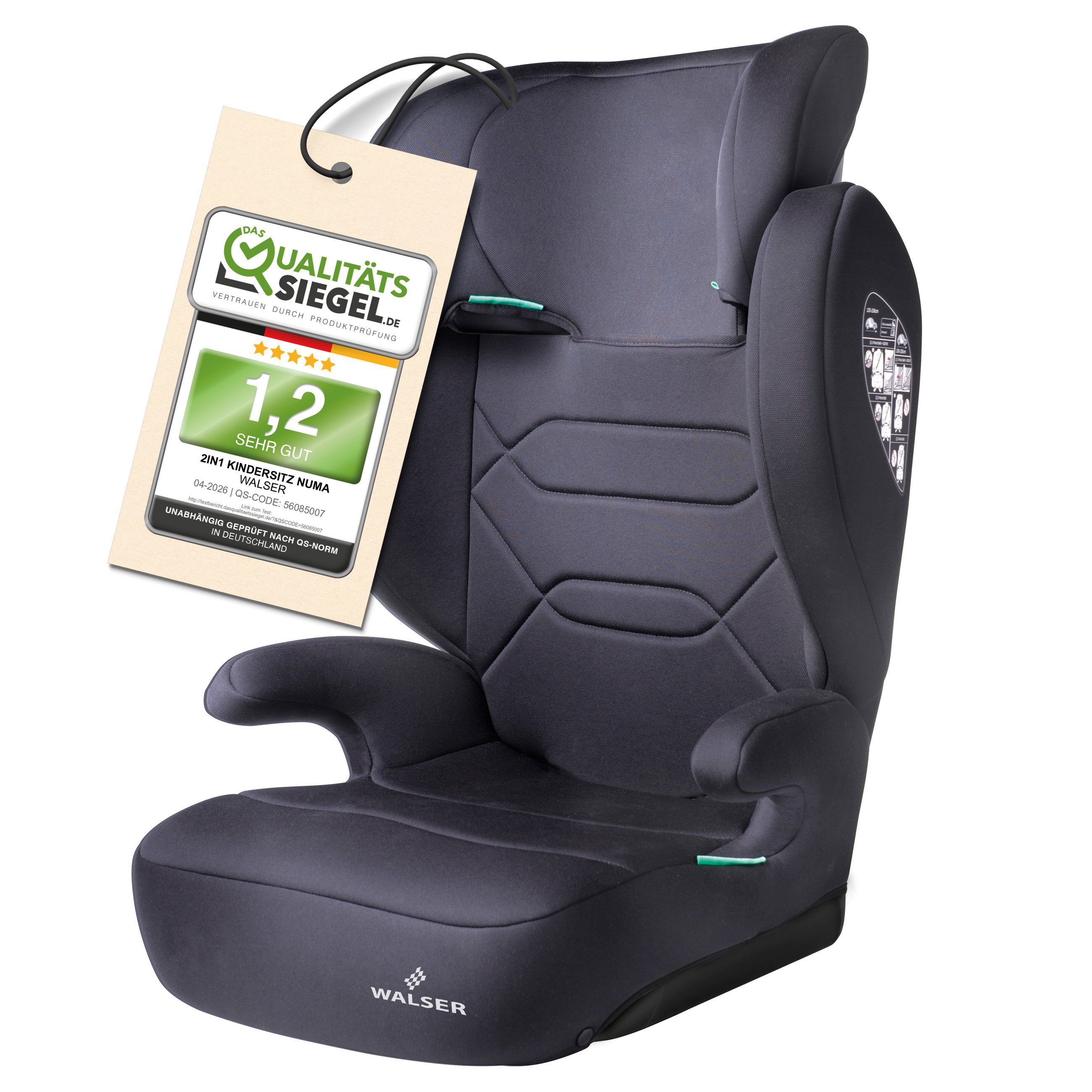 Siege auto enfant Numa, siege enfant confortable (3-8 ans) 100-150 cm, siege auto 2in1 avec dossier amovible et appui-tete reglable ECE R 129 certifie
