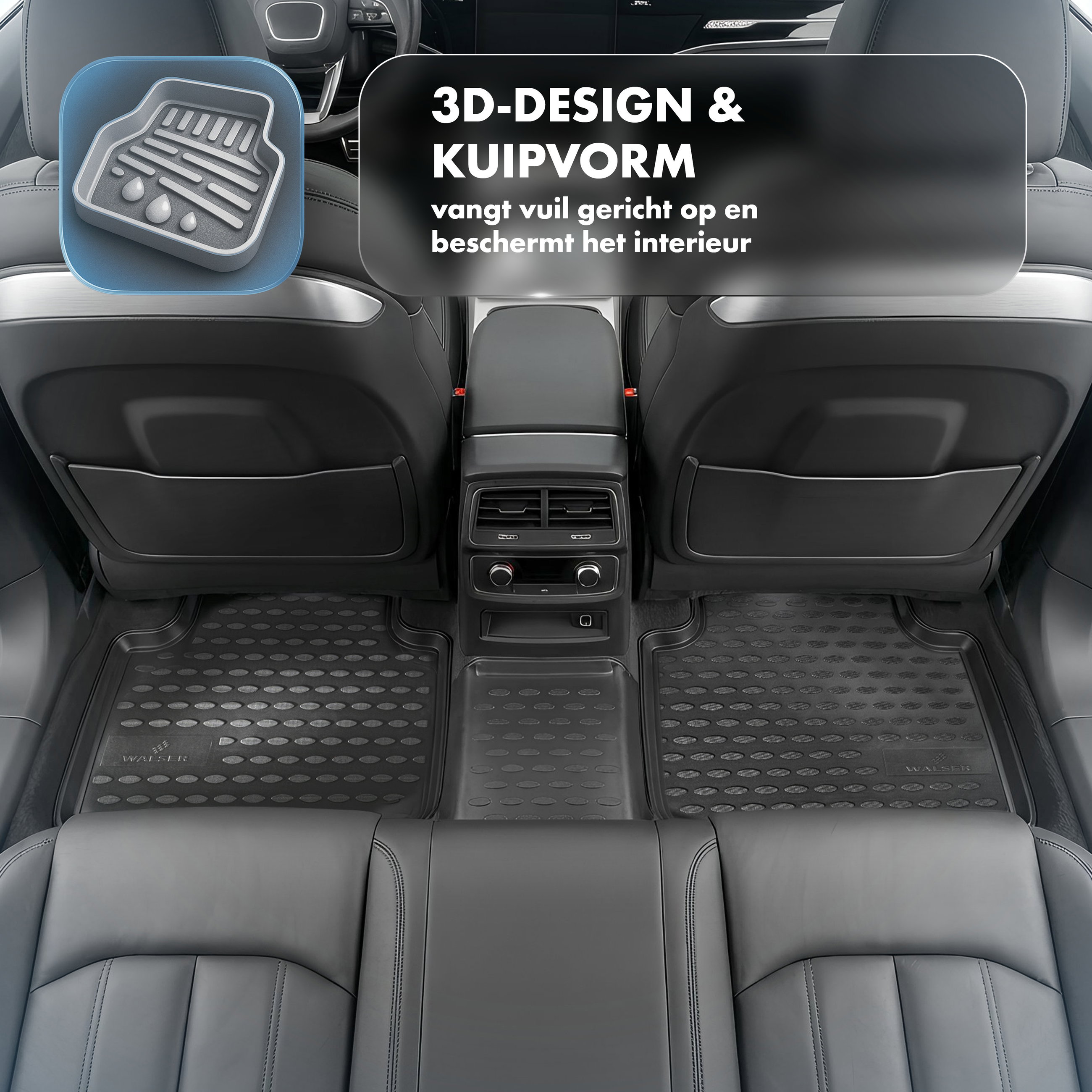 car interior, rear seats, floor mats, console, air vents