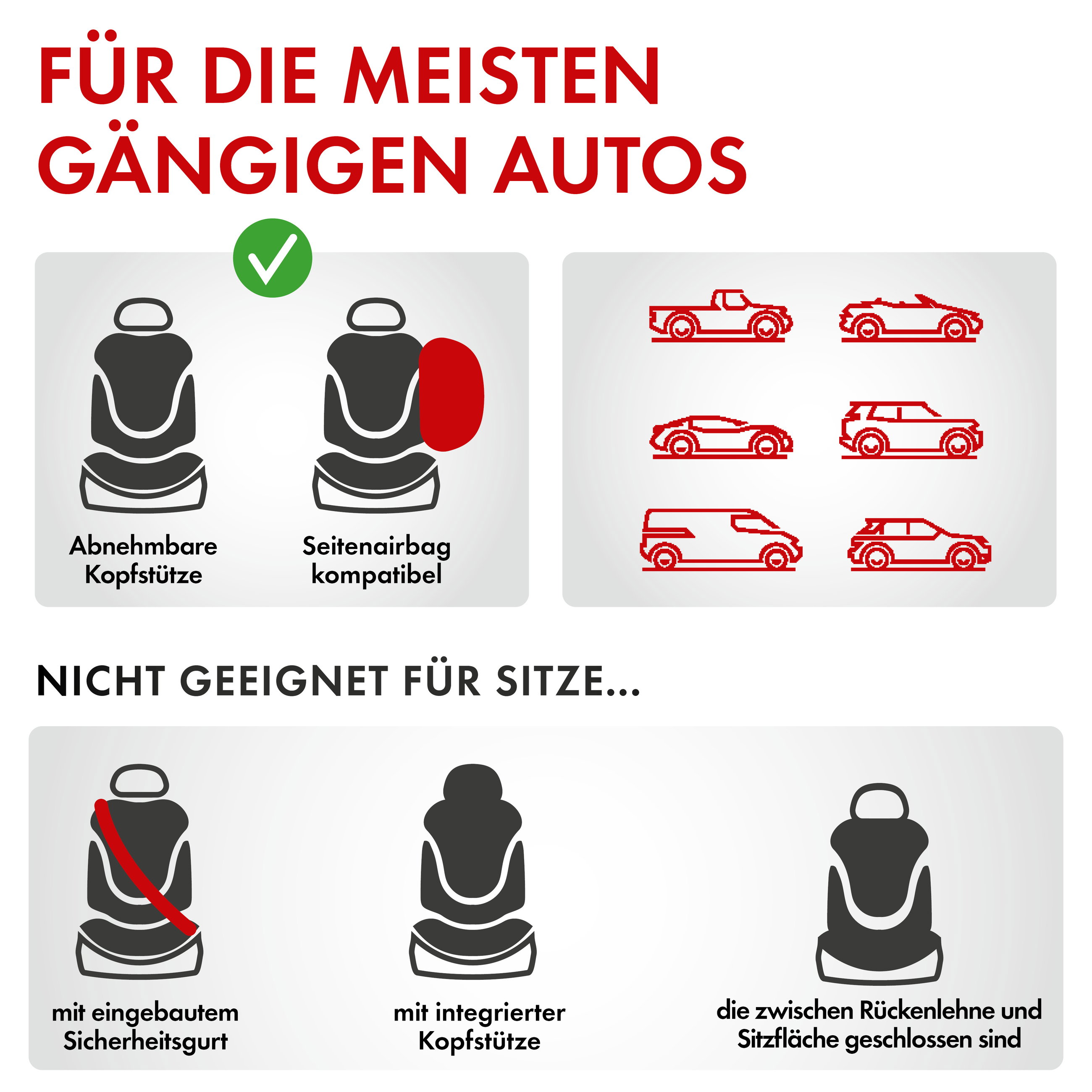 Autositzbezug ZIPP-IT Basic Elegance, PKW-Schonbezüge Komplettset mit Reißverschluss-System schwarz/grau