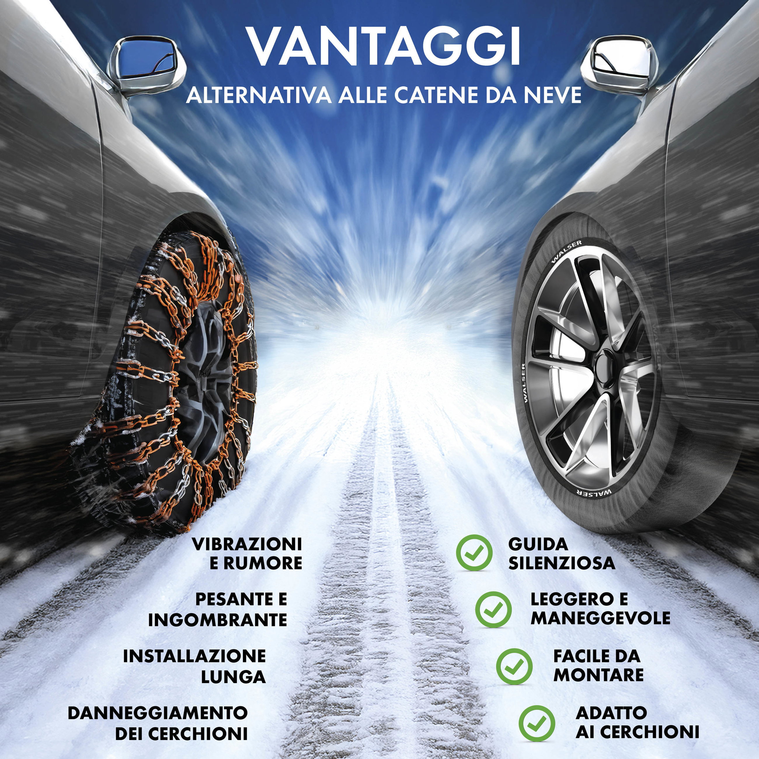 Catene da neve Premium Easygo L, catene da neve in tessuto omologato secondo lo standard UE 16662-1, calze da neve Set di 2 grigio/nero