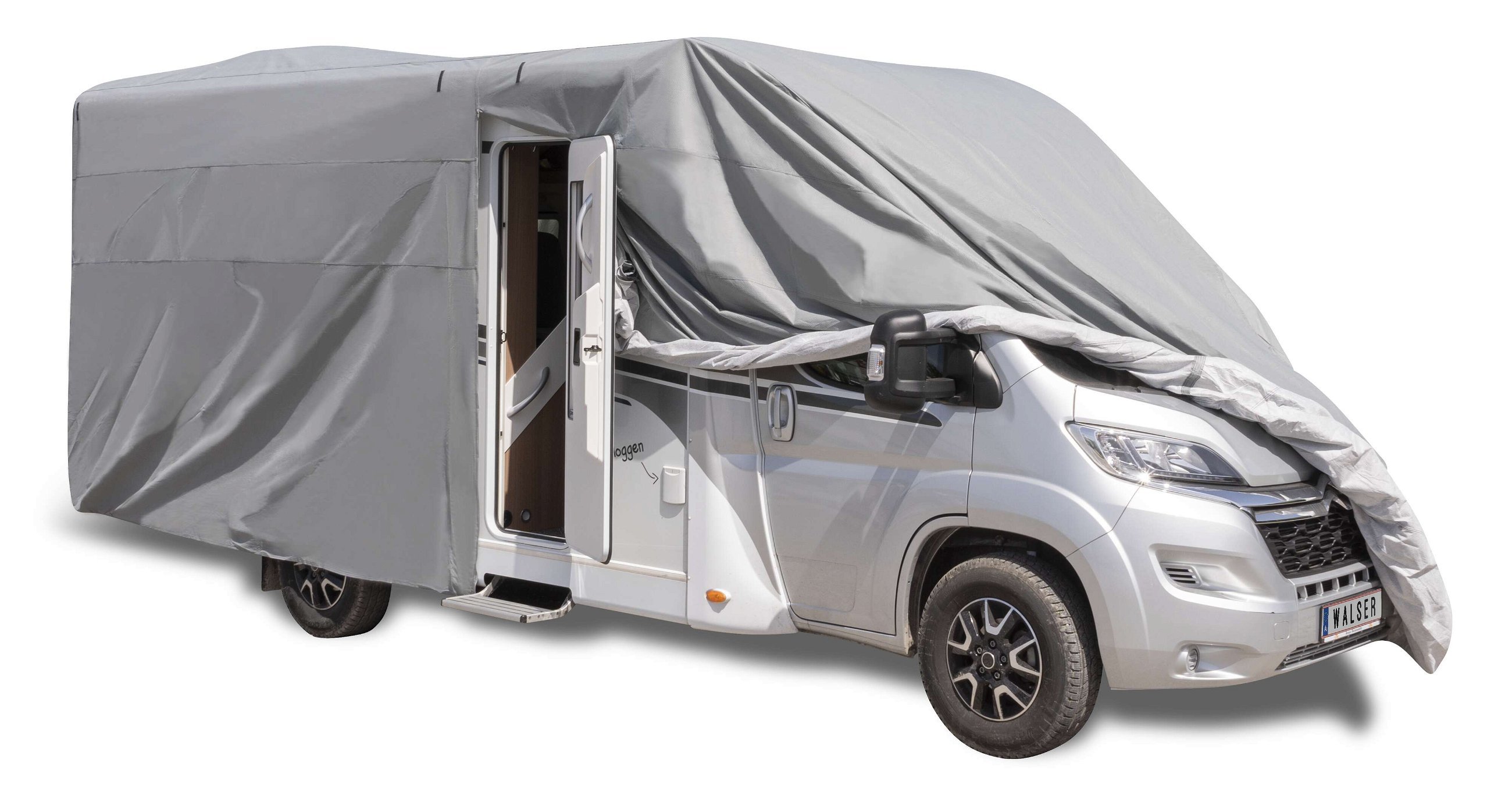 Premium Wohnmobil Abdeckplane, wetterfeste Wohnmobilabdeckung 630x250x225 cm (Dachlänge: 555 cm) grau Premium Wohnmobil Abdeckplane, wetterfeste Wohnmobilabdeckung 630x250x225 cm (Dachlänge: 555 cm) grau