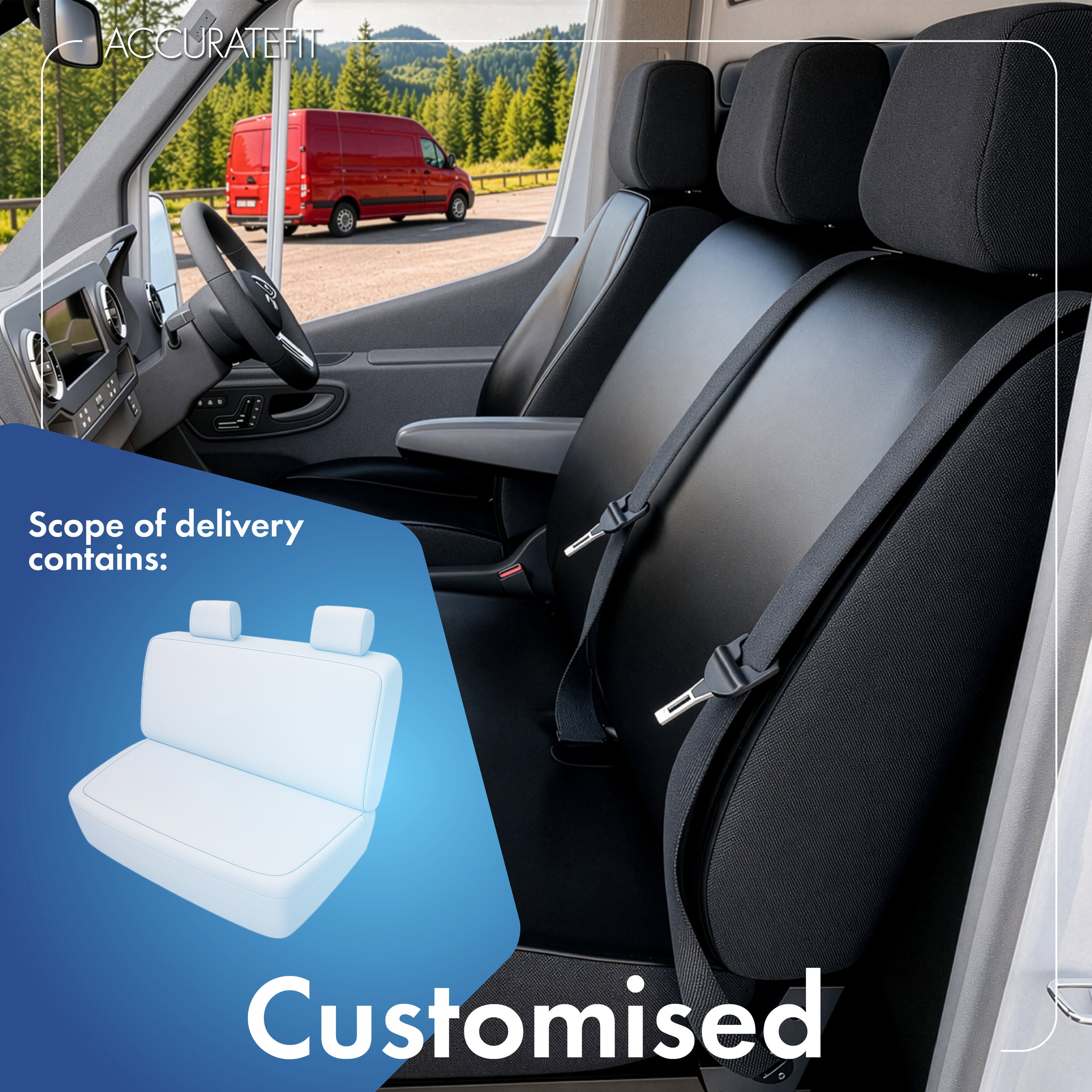 VW T5 kompatibelt Sätesskydd i konstläder, modellanpassad för dubbelbänk bak, robusta Sätesskydd transportbil/skåpbil antracit