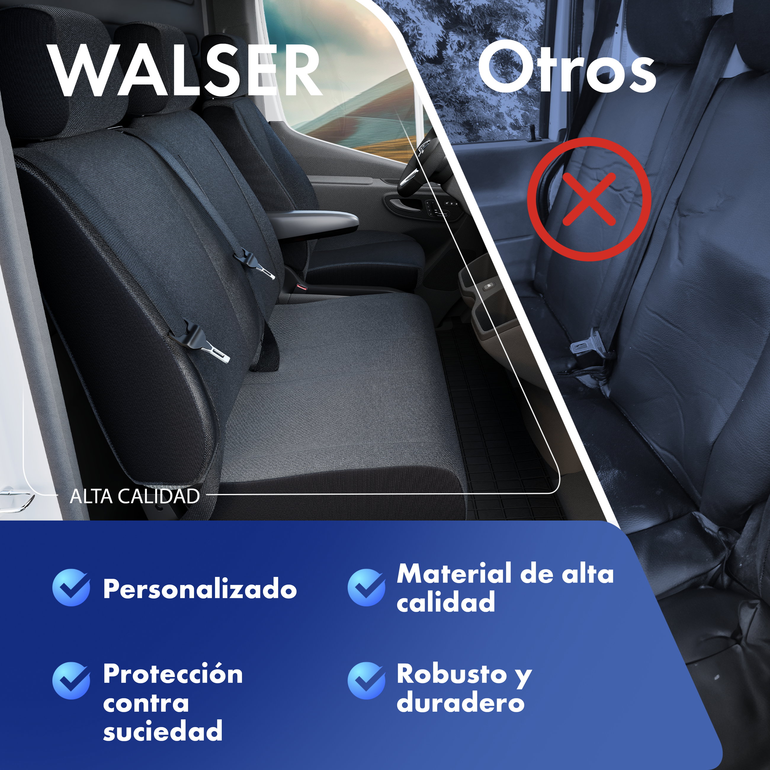 VW T5 funda de asiento compatible de tela, ajuste perfecto para banco doble trasero, fundas de asiento robustas para furgoneta/van antracita