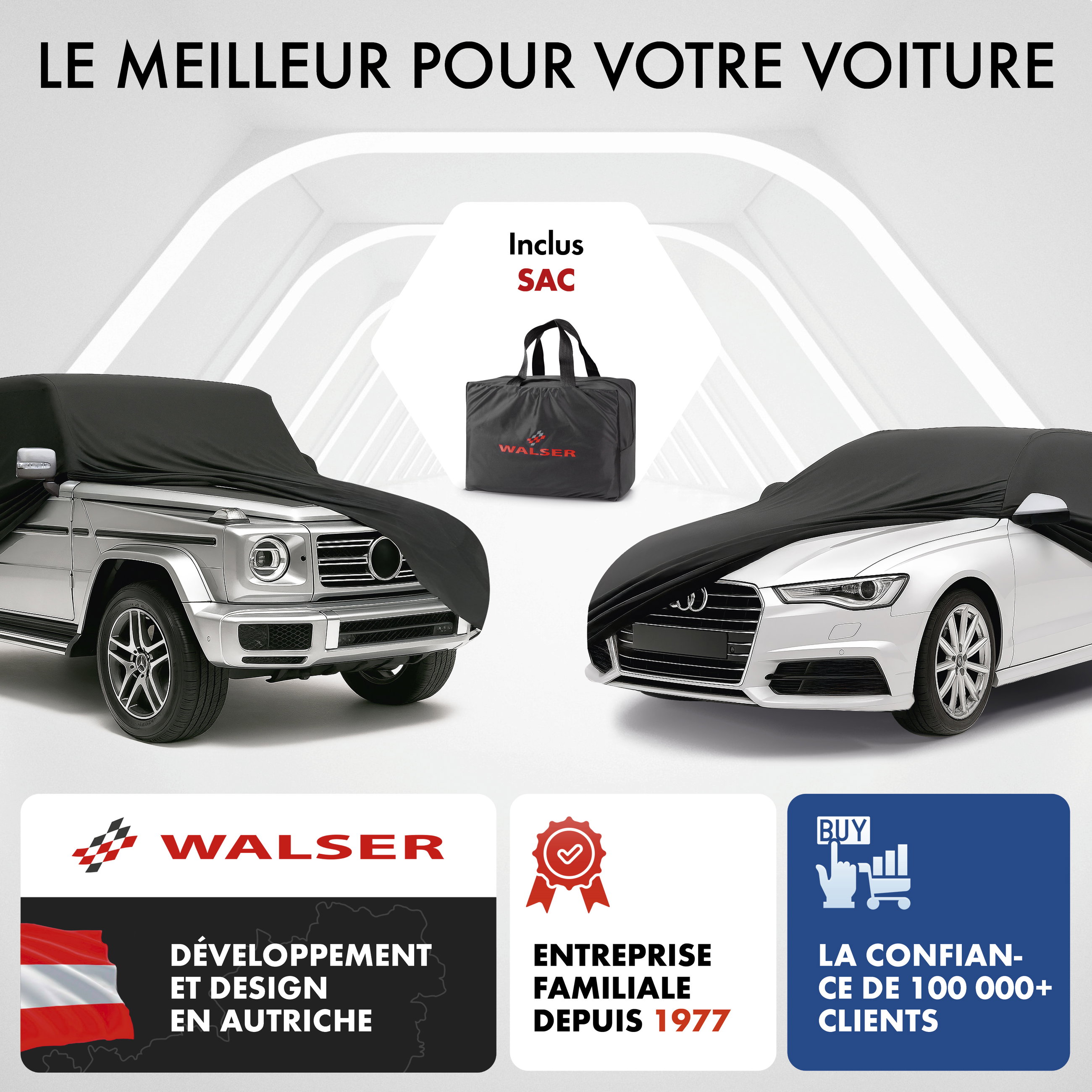 Housse de voiture Indoor Stretch, bâche complet pour l'interieur taille 2 voiture noir