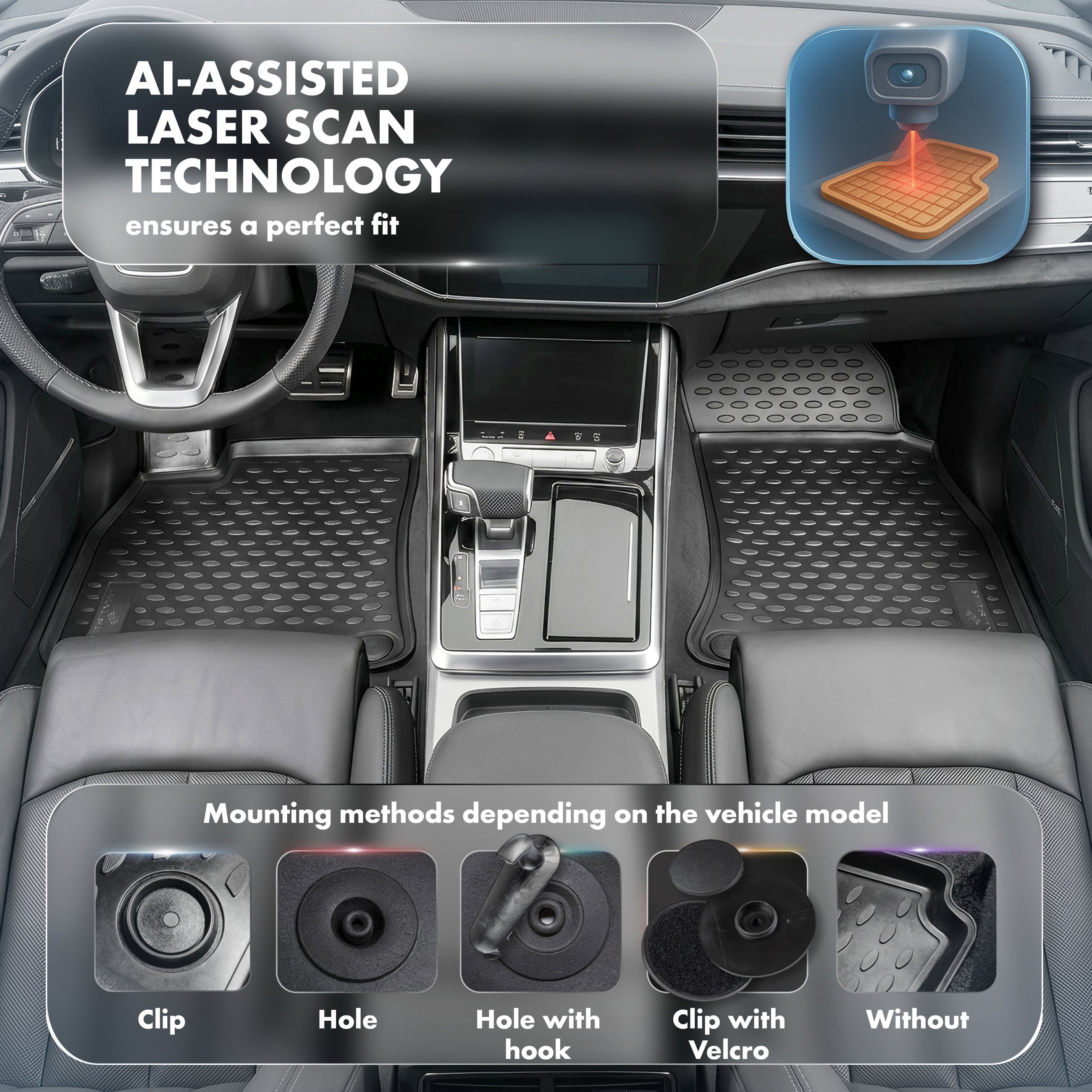 Auto, Interieur, Autozubehör, Armaturenbrett, FLOORMAT, auto interieur, armaturenbrett, zentrumskonsole, fußmatte, KI-gestützte laserscanning, innenraum, Auto, fußmatte, armaturenbrett, linse