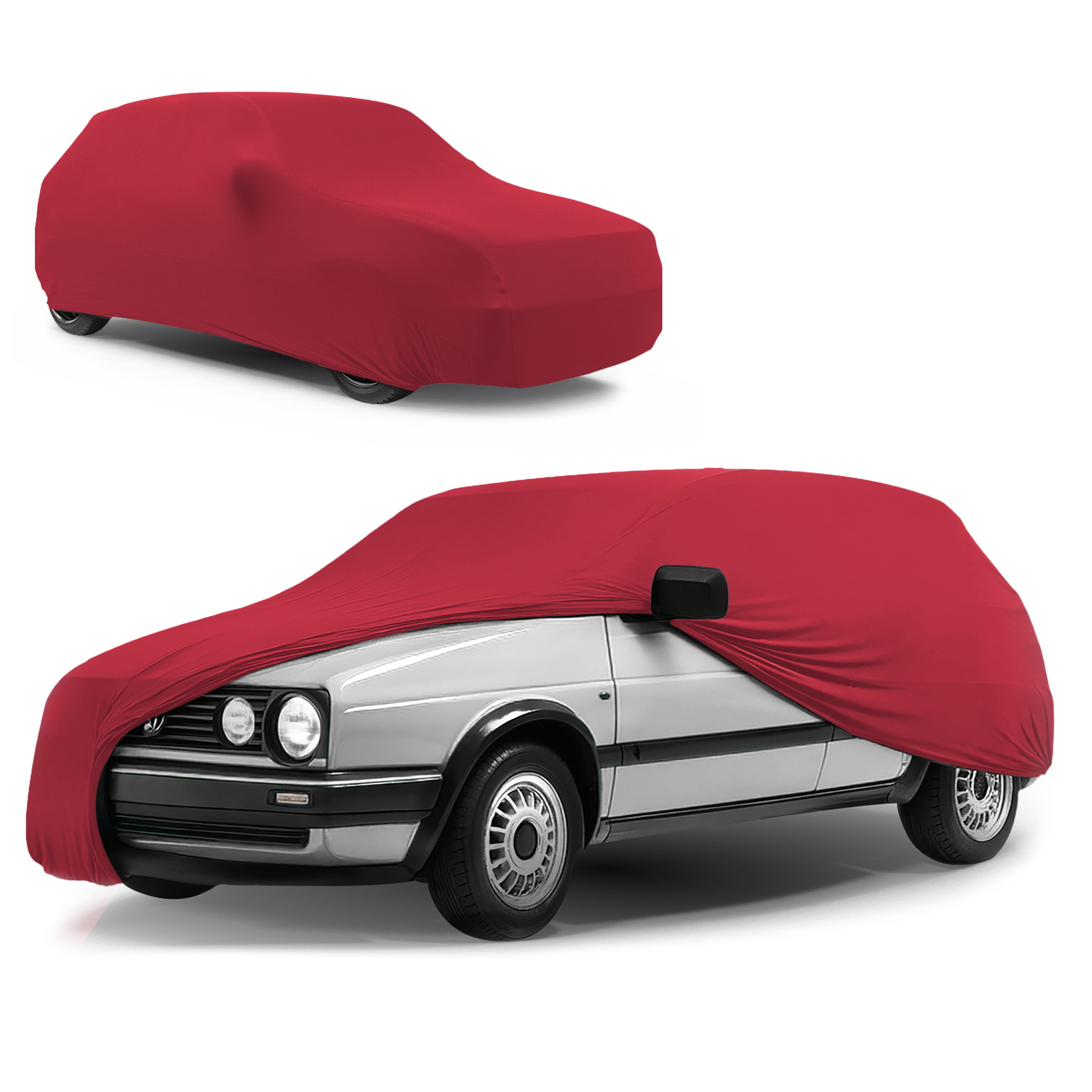 Premium housse de voiture Indoor Stretch, bâche complet pour l'interieur Plus taille 1 voiture rouge