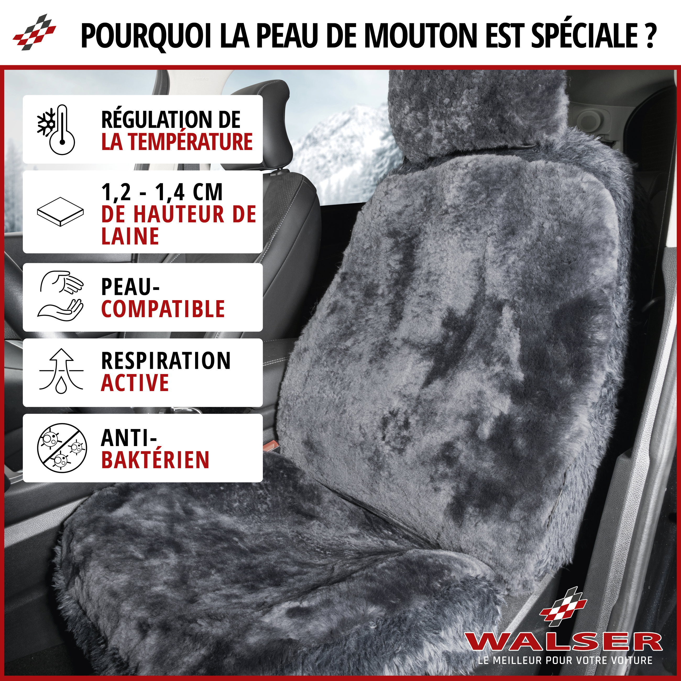 Housse de sièges Maya agneau anthracite, 1 pièce