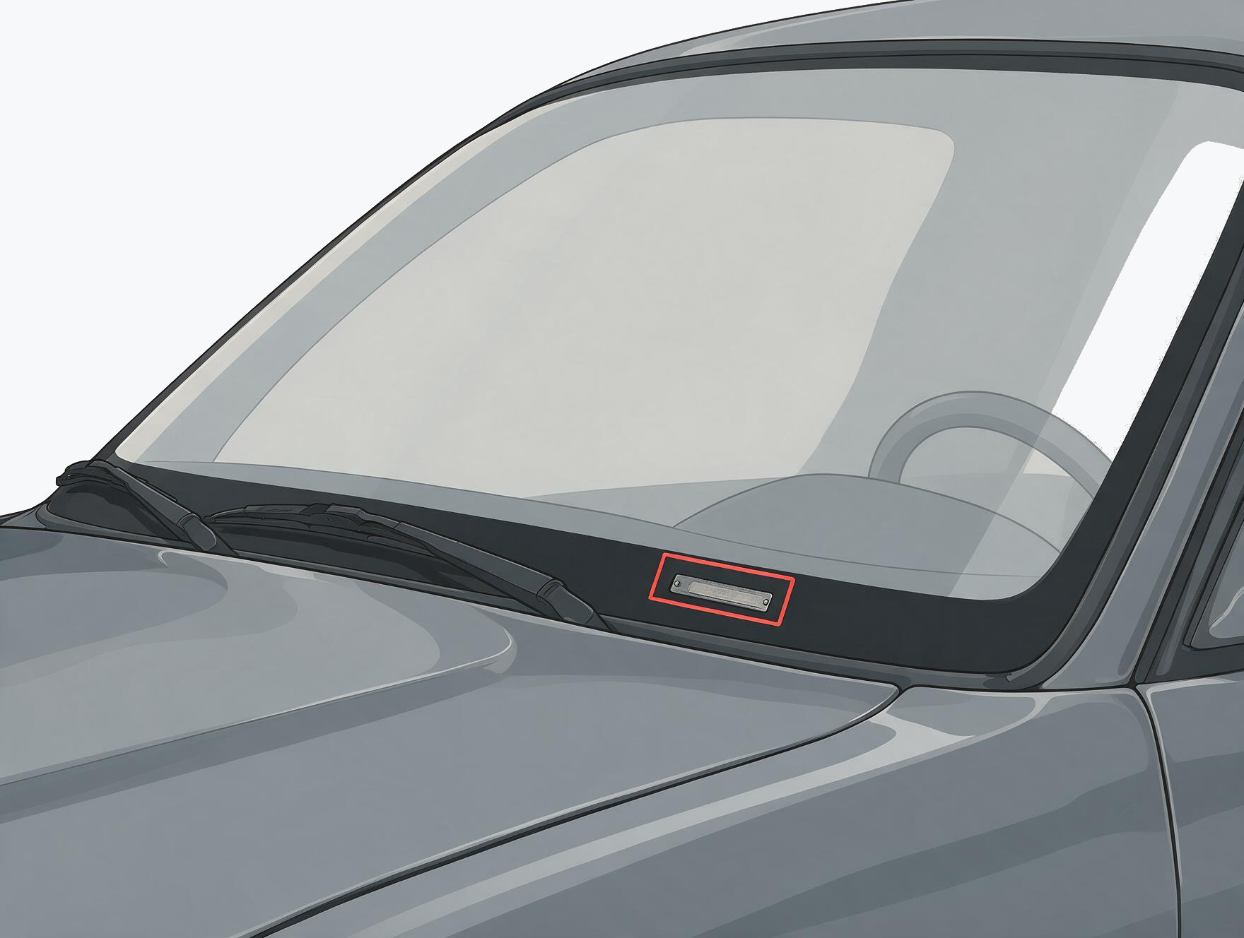 Sichtfenster im Armaturenbrett unter der Windschutzscheibe mit eingeprägter Fahrzeug-Identifizierungsnummer