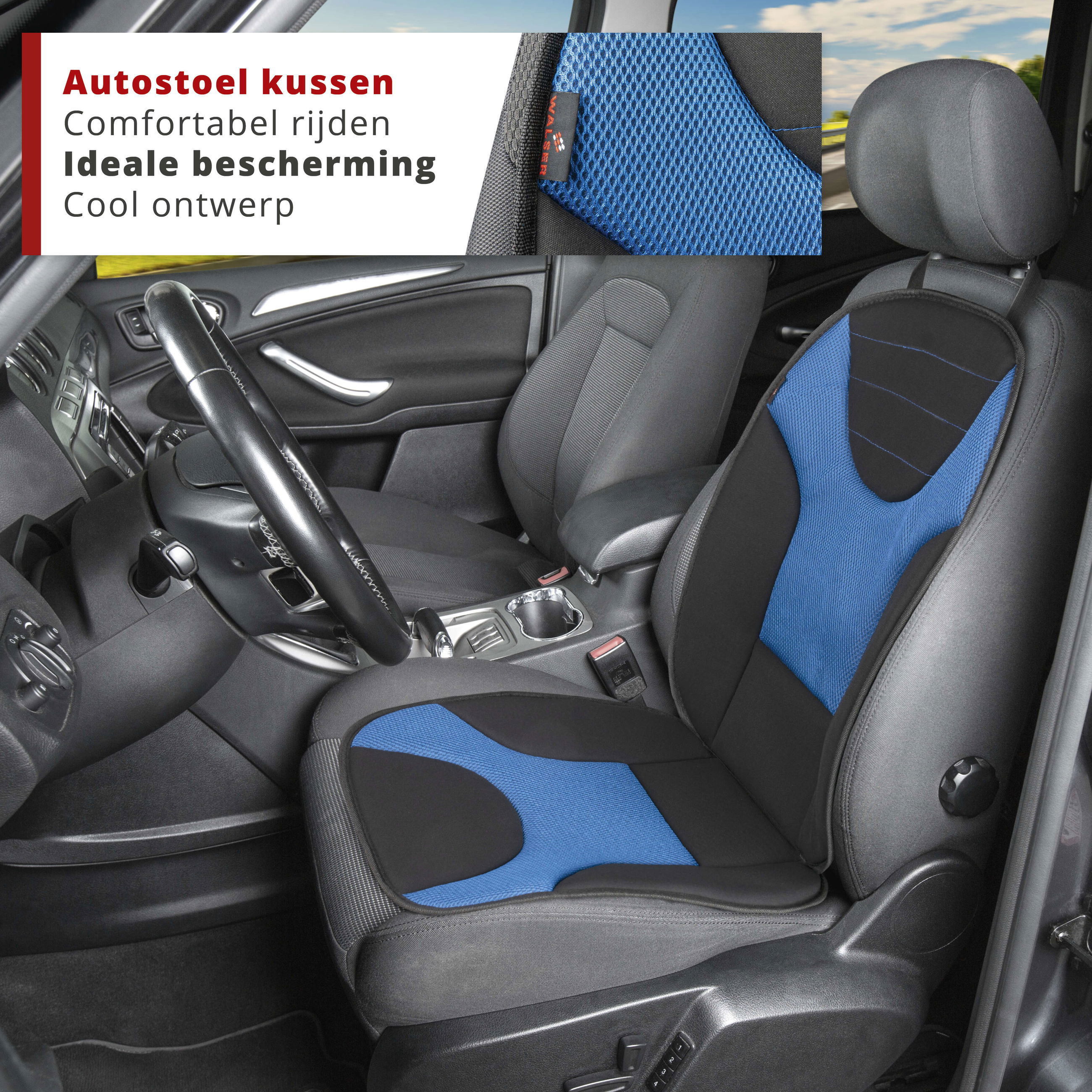 Stoelhoes Grafis, universele stoelhoes auto zwart-blauw, 1 stuk